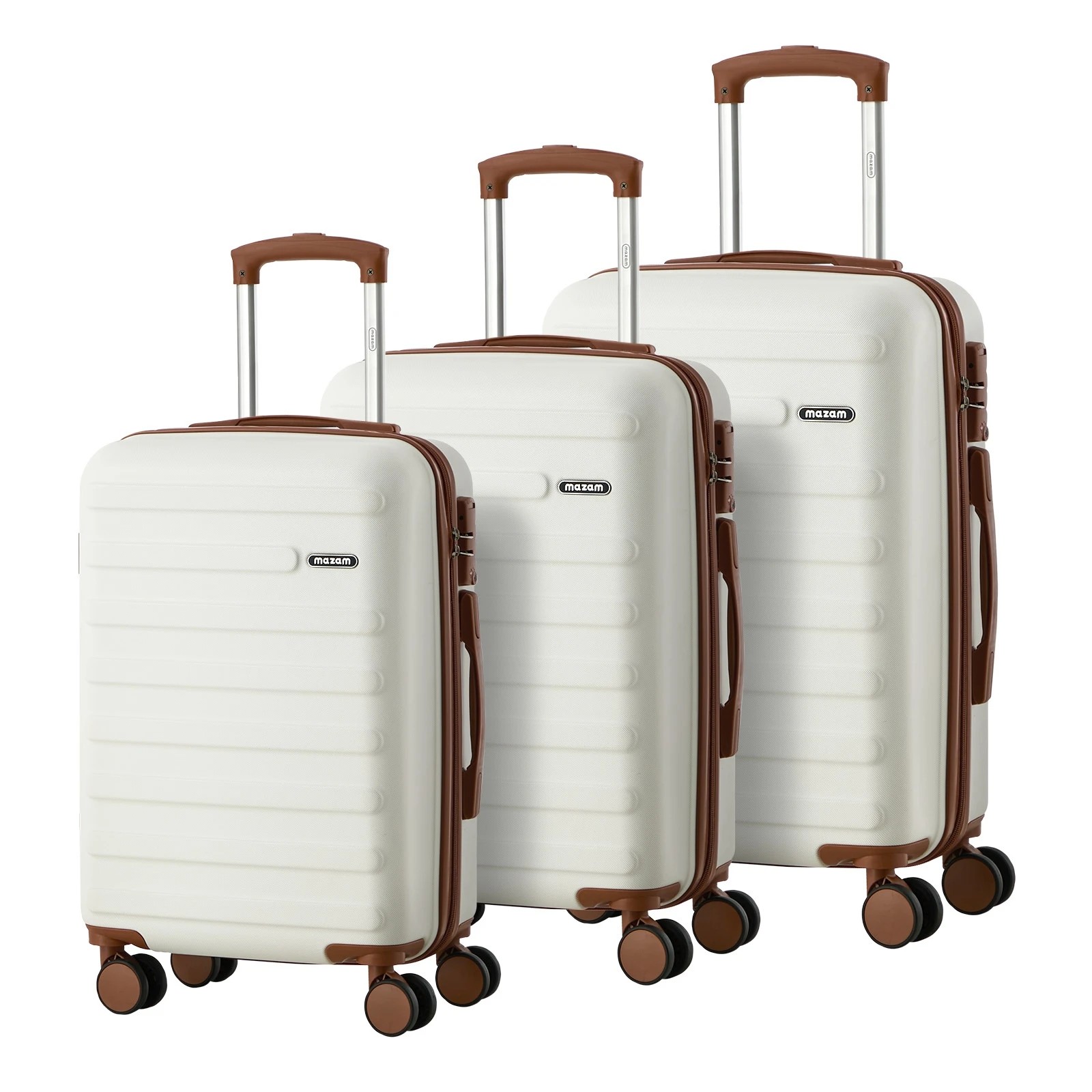 1 Mazam 3PCS Luggage Suitcase Trolley Set TSA Lock Hard Shell Case - White, 1 of 10