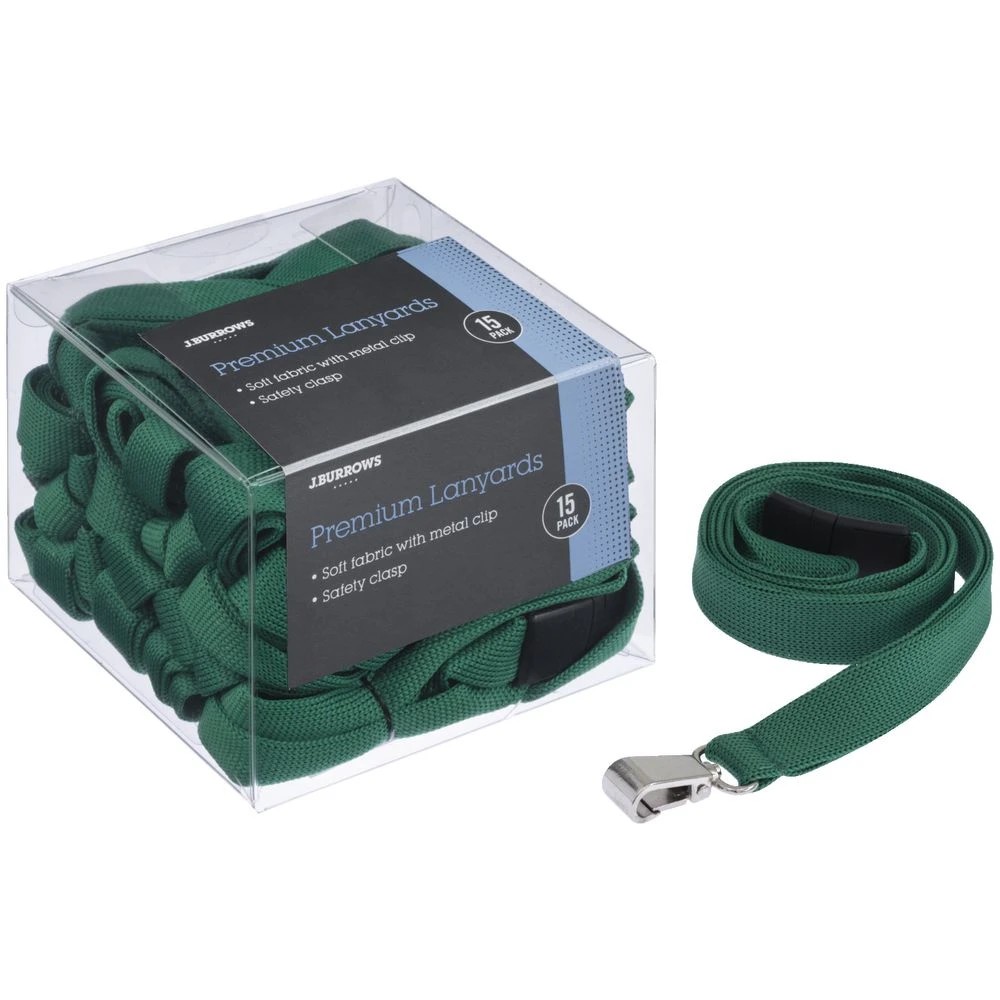 3 J.Burrows Premium Lanyards with Metal Clip Green 15 Pack, 3 of 3