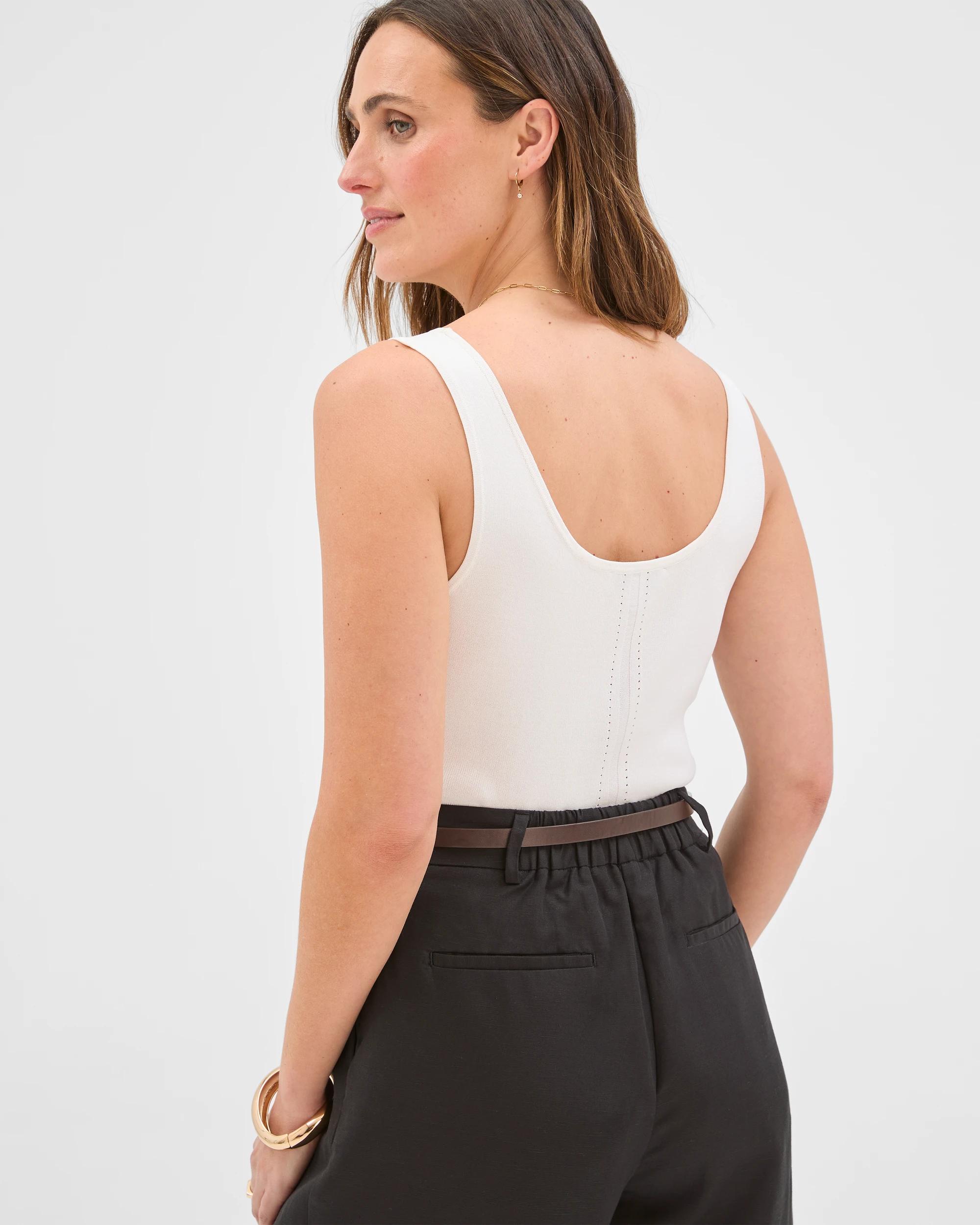 7 Preview Slim Fit Crepe Knit Detail Tank Top CLOUD DANCER, 7 of 7
