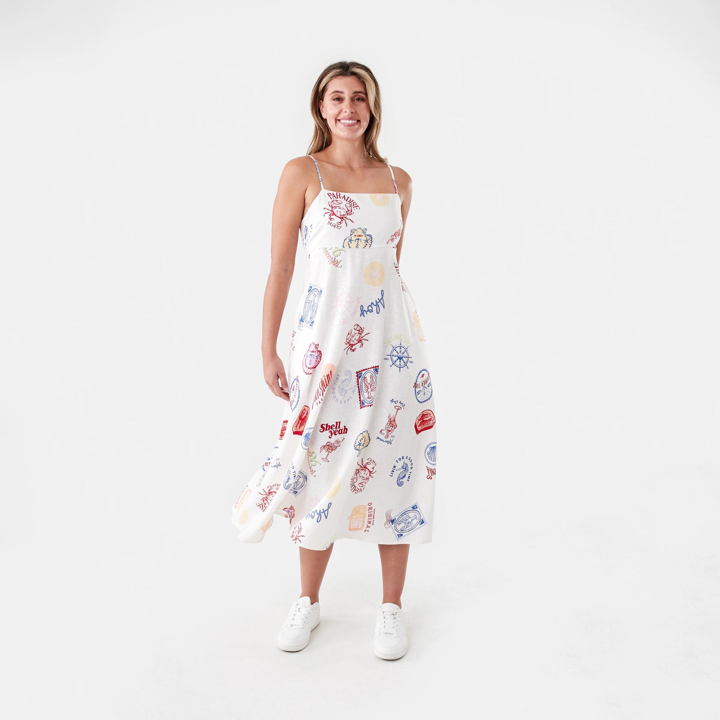 1 Sleeveless Tie Back Midi Dress Oceanscene, 1 of 7