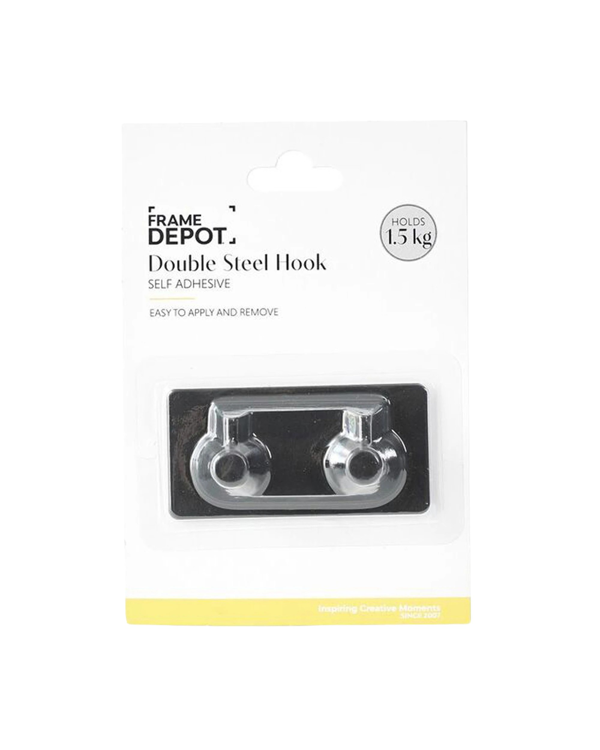 1 Frame Depot Self Stick Double Steel Hook With 2 Hangers Holds 1.5kg - Black, 1 of 1