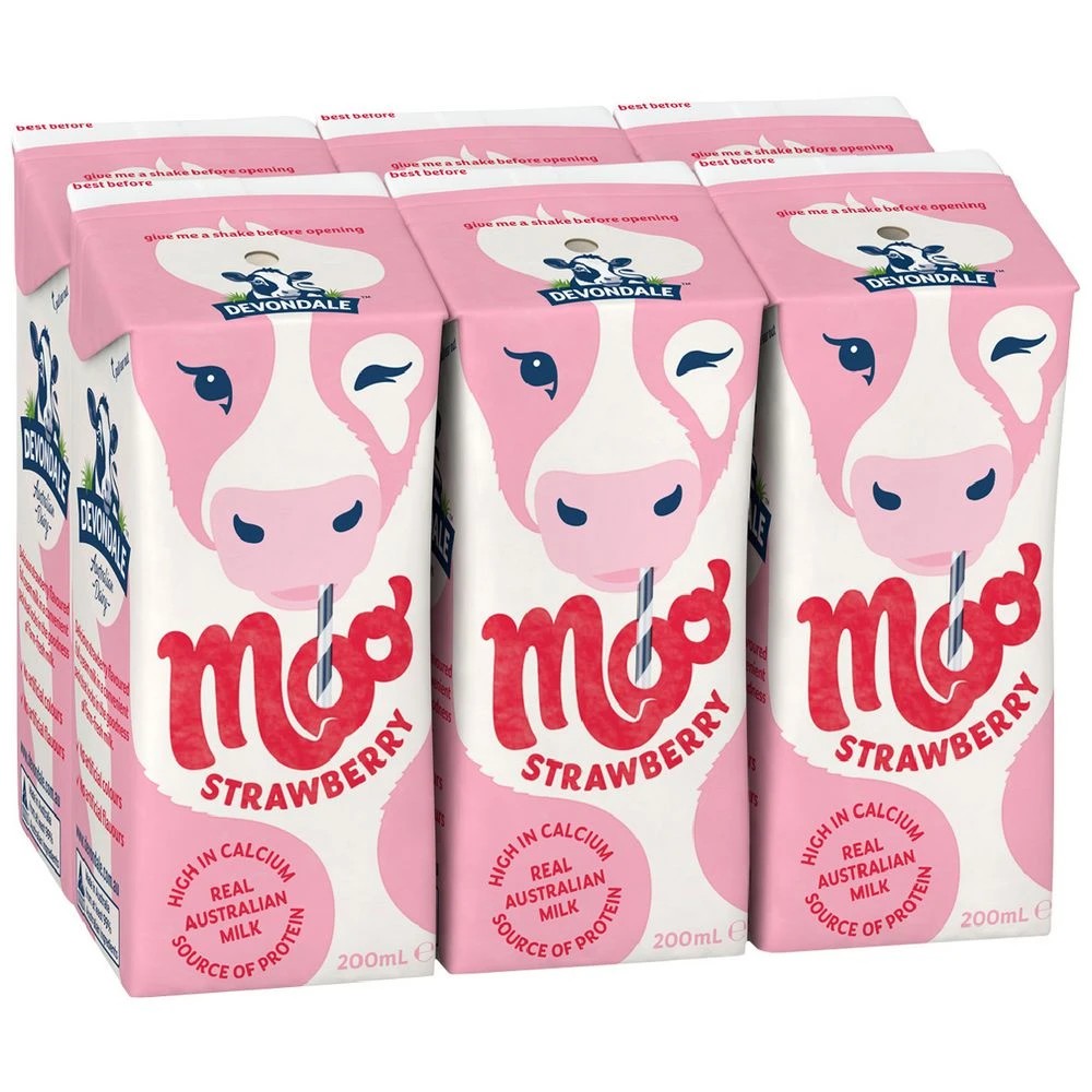 1 Devondale UHT Moo Strawberry Milk 200mL 6 Pack, 1 of 2