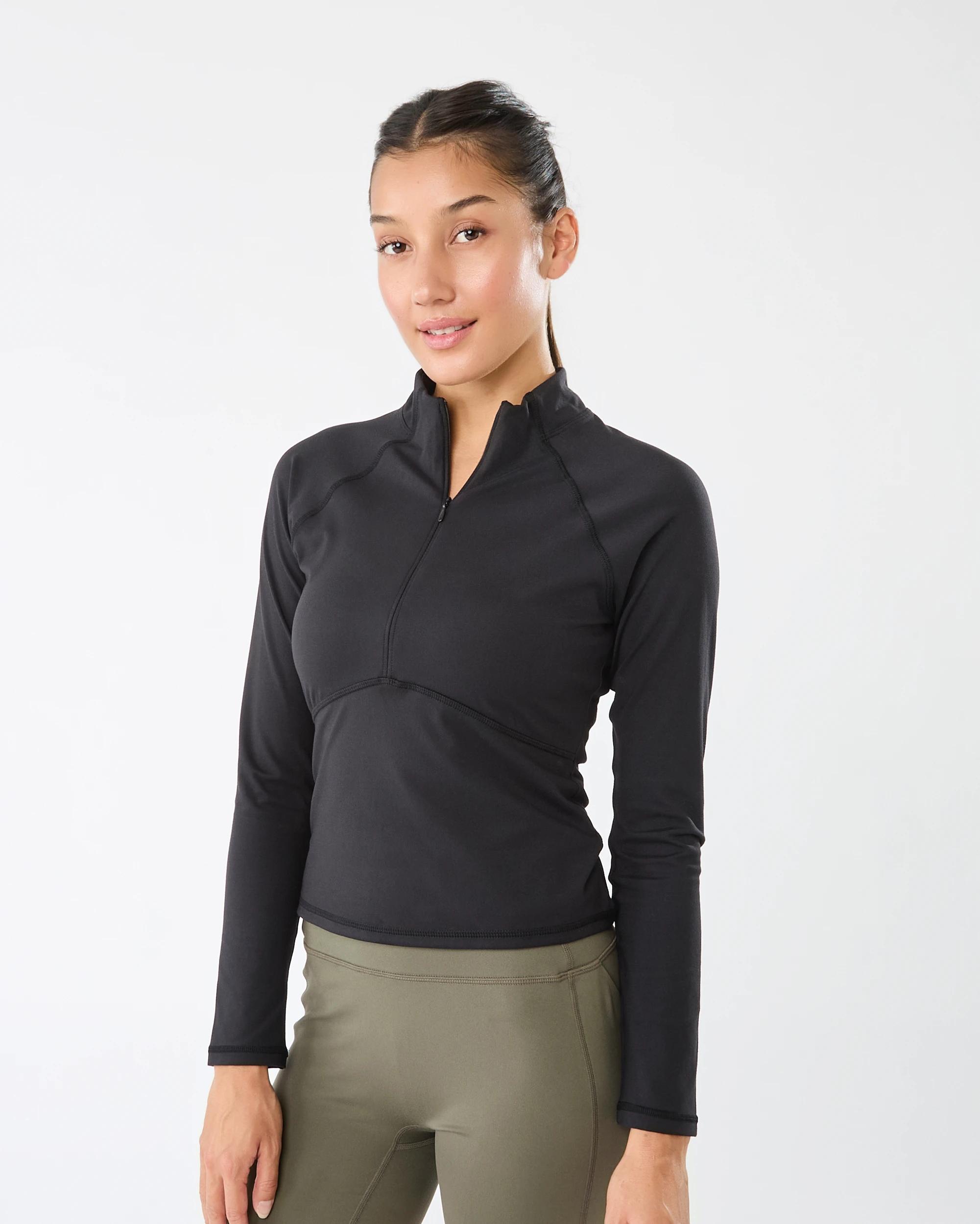 2 Active Womens Long Sleeve 1/4 Zip Ultrasoft Top BLACK, 2 of 10