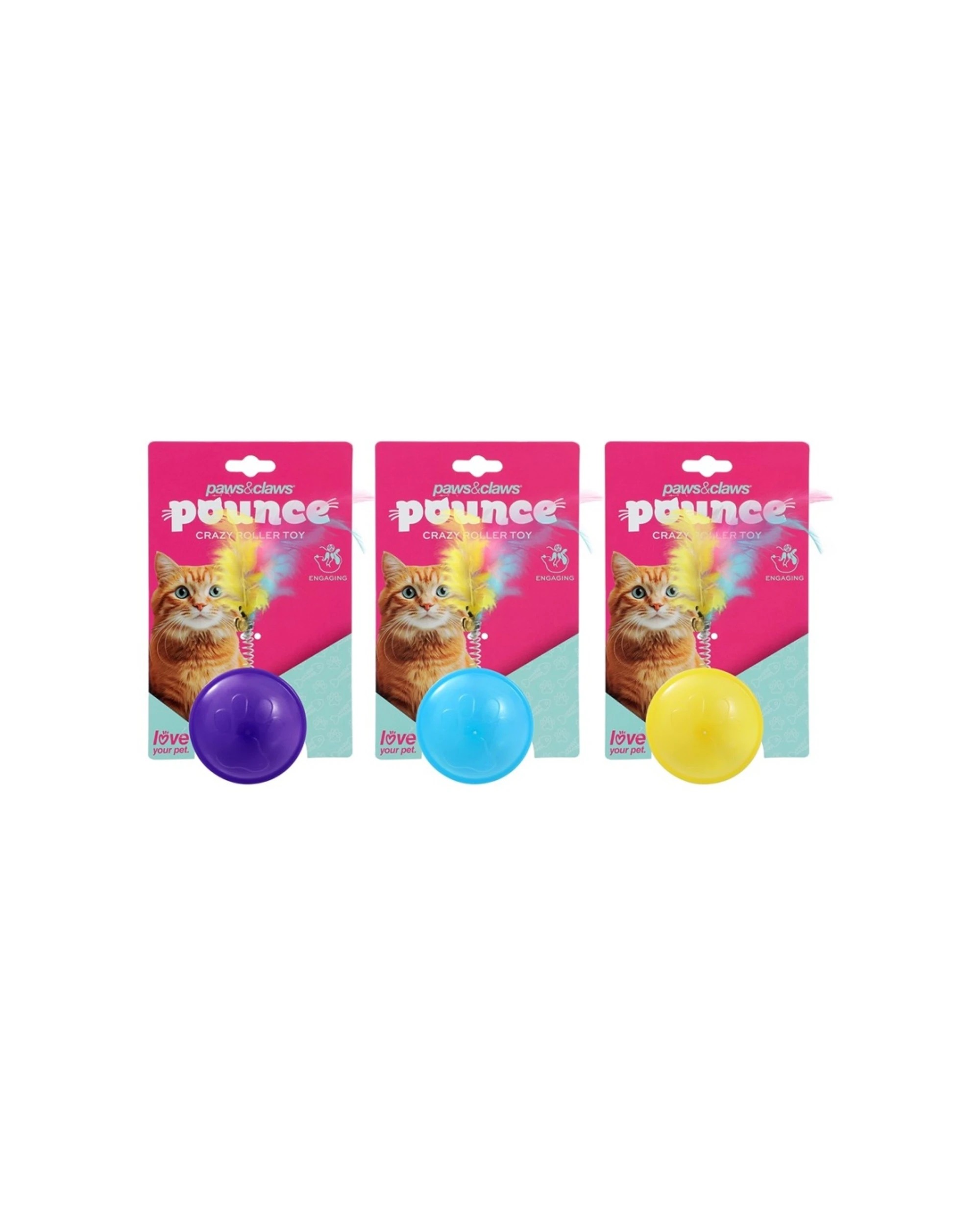 3 Paws & Claws 6PK Pounce Crazy Rolling Pet Cat Toy 10x4cm - Assorted, 3 of 7