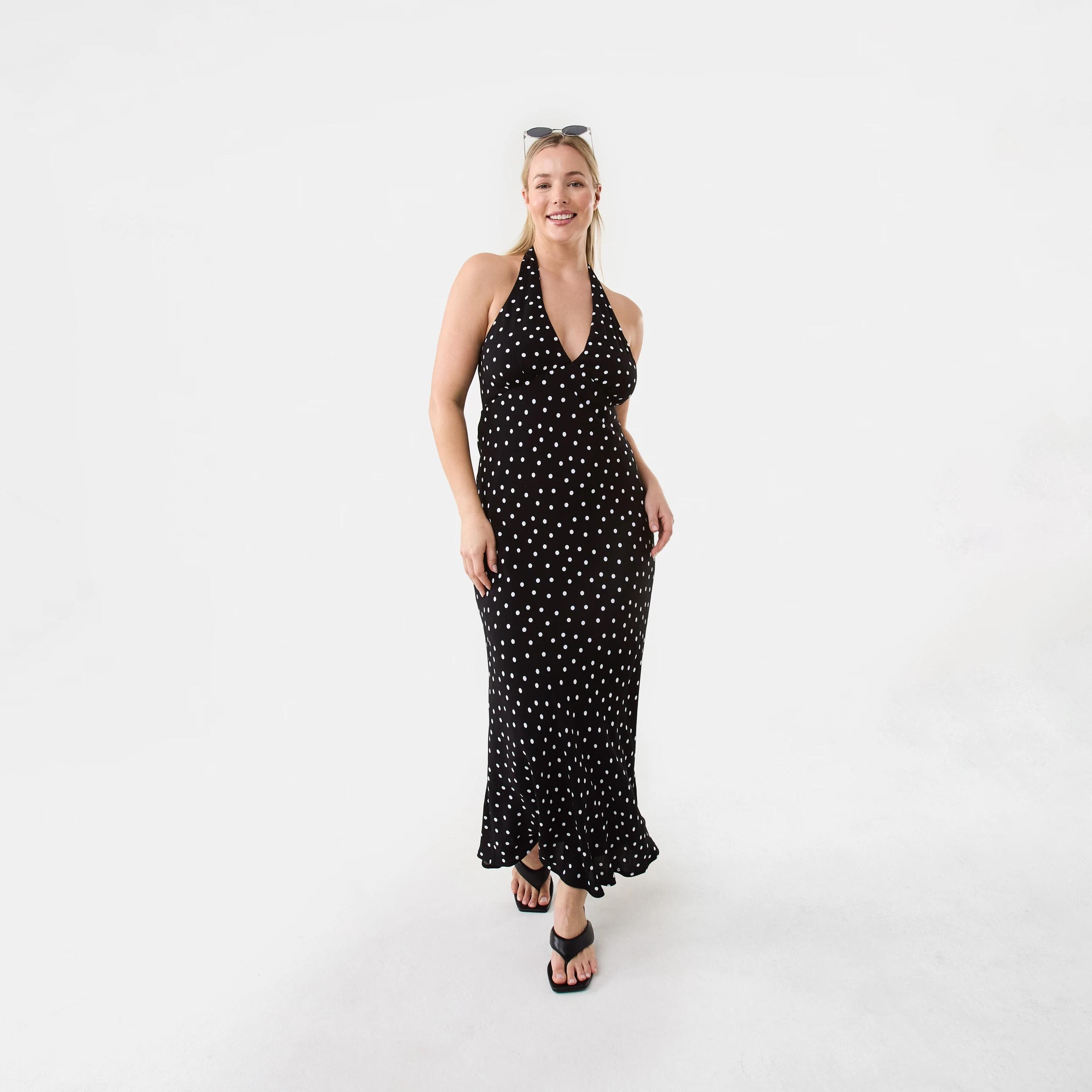 1 Sleeveless Halter Neck Midi Dress Polka Dot, 1 of 8