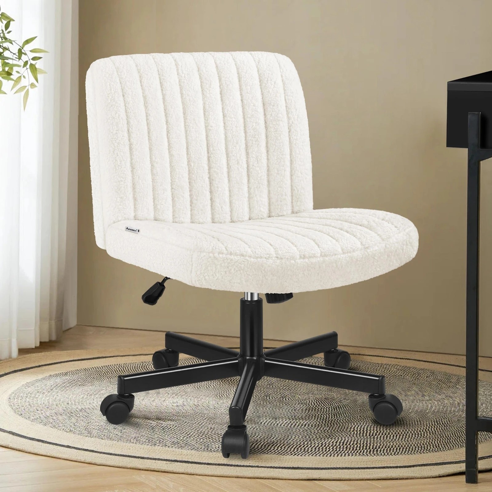 3 Alfordson Office Desk Chair Computer Armless Wide Seat Mid Back Boucle - White, 3 of 9