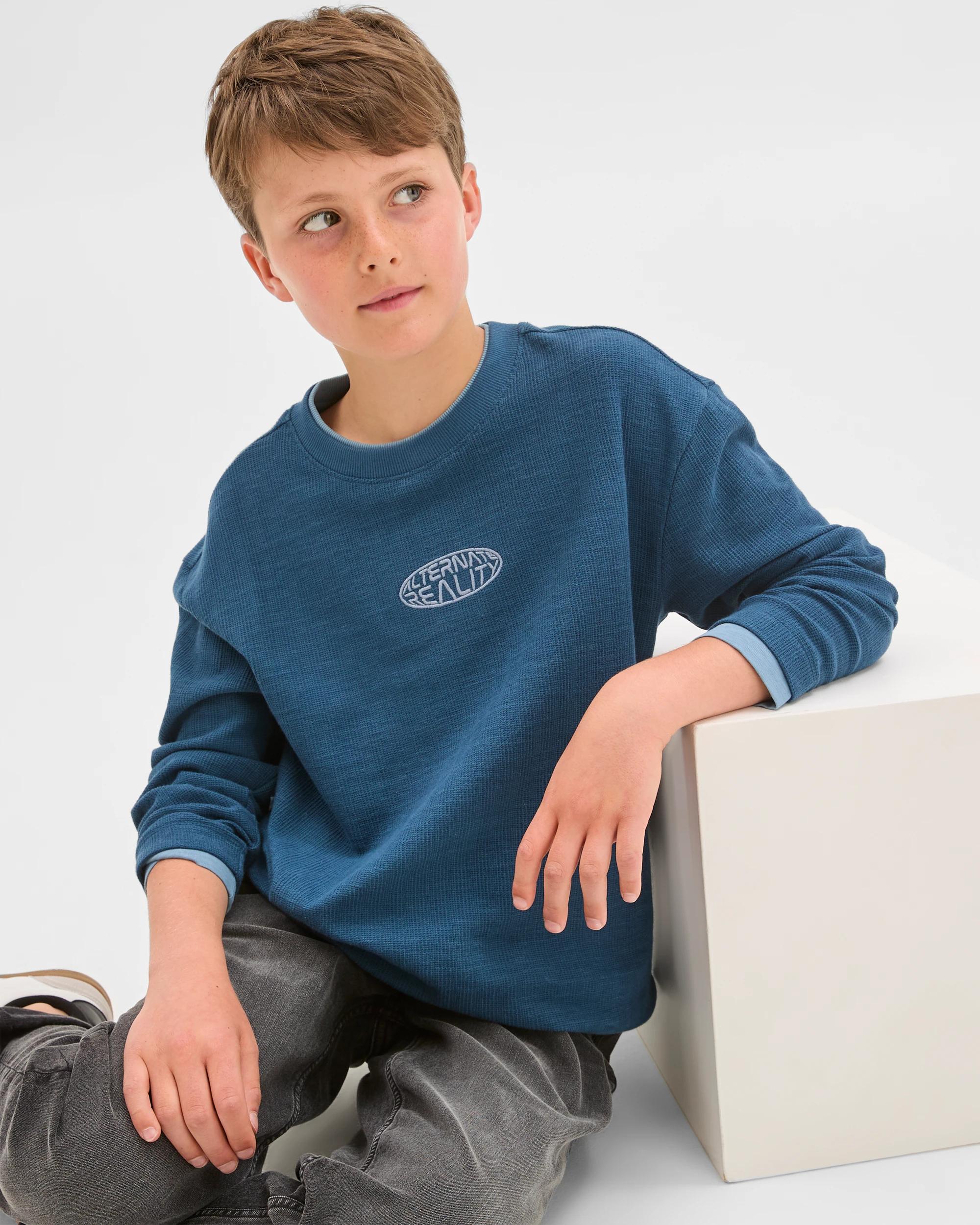 3 Target Kids Australian Cotton Long Sleeve Textured Waffle T-Shirt BLUE, 3 of 8