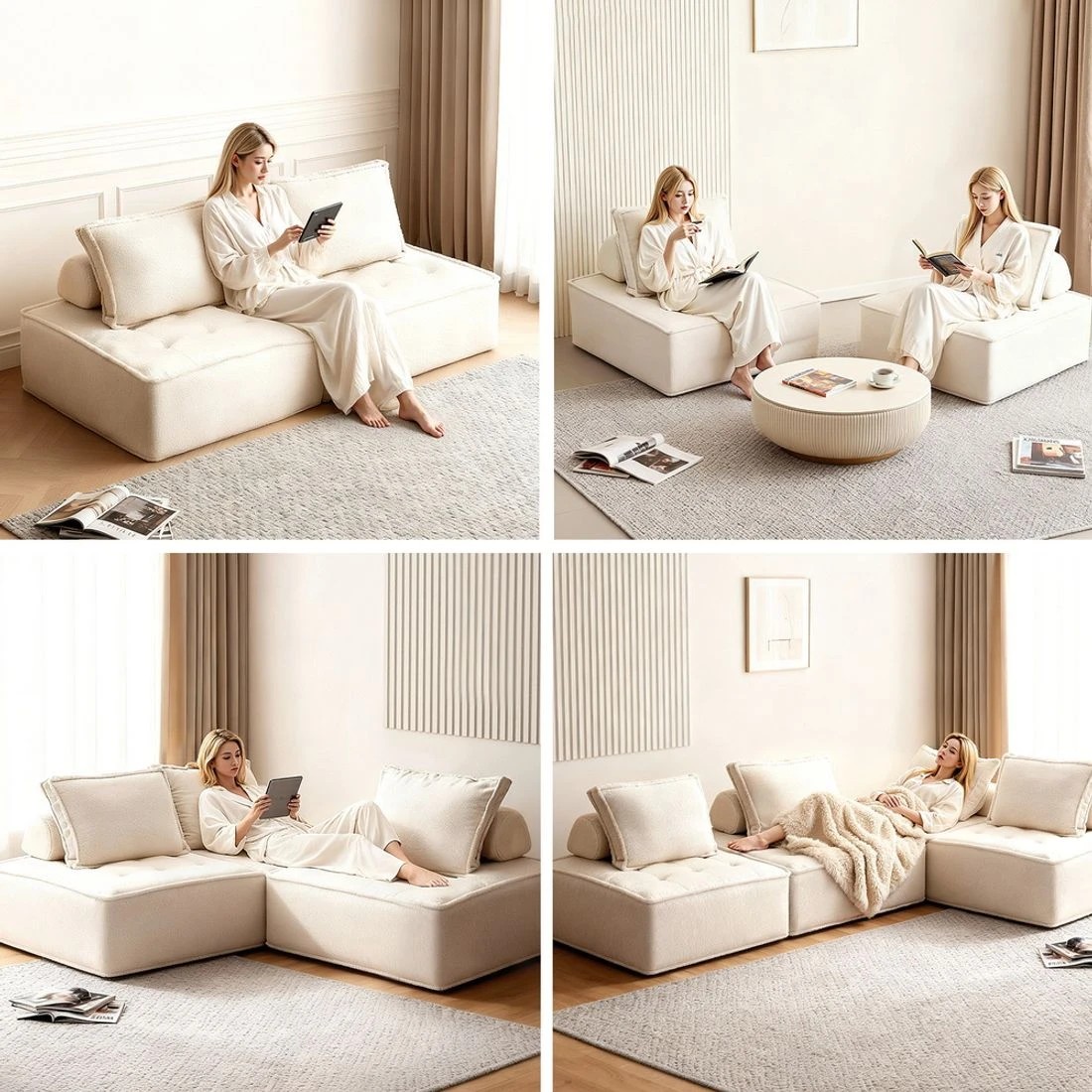 8 Artiss Floor Sofa Lounge Chair 4 Seater with Pillow - White, 8 of 8