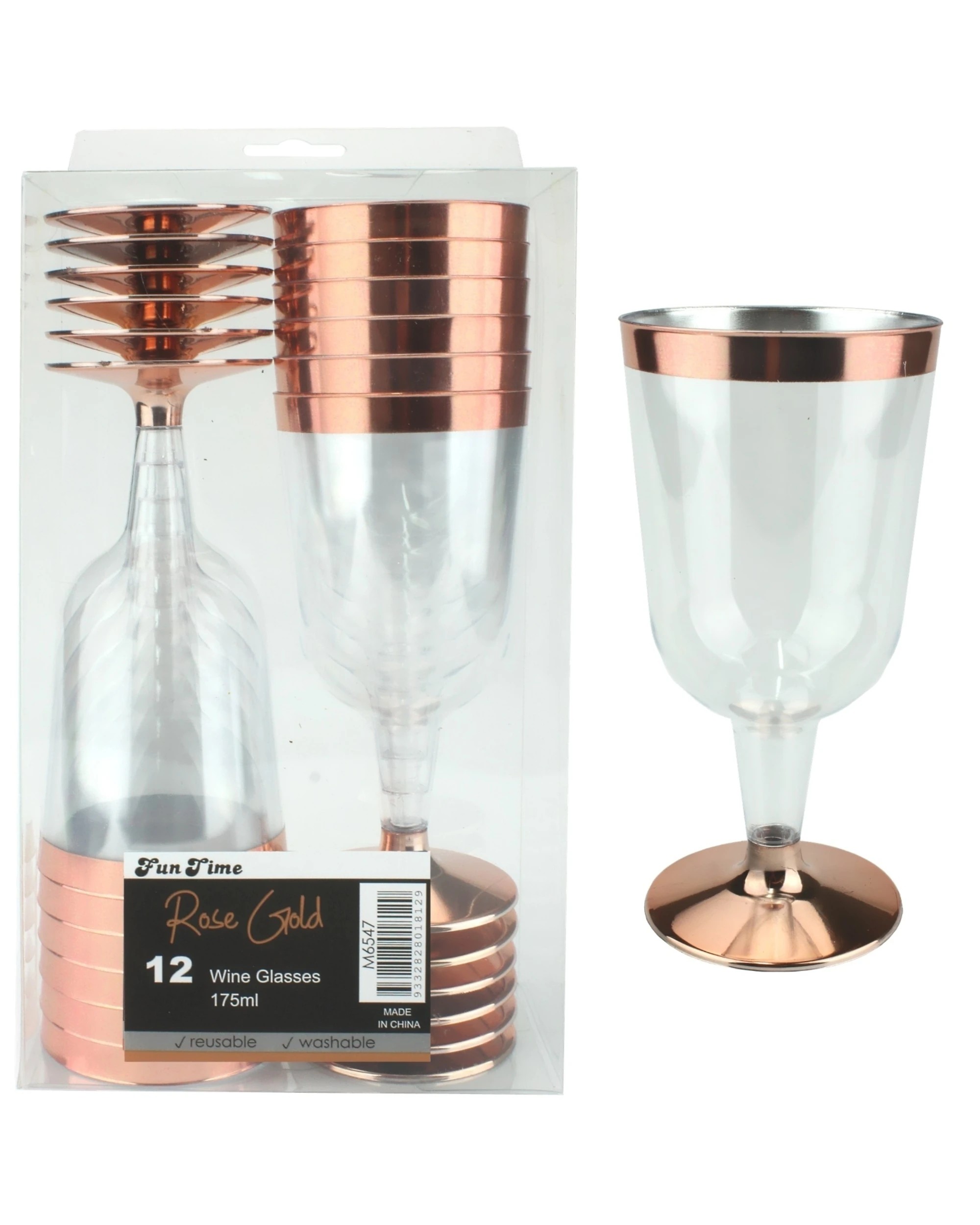 1 Fun Time Rose Gold Trim Plastic Wine Glasses Pack of 12, 1 of 1