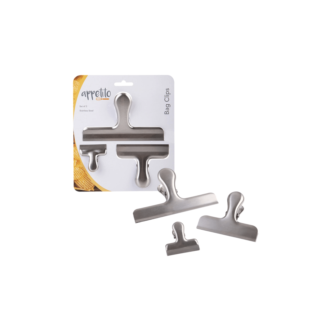 1 Appetito 3pc Stainless Steel Bag Clips Assorted Sizes For Kitchen Storage
 - Multi, 1 of 3
