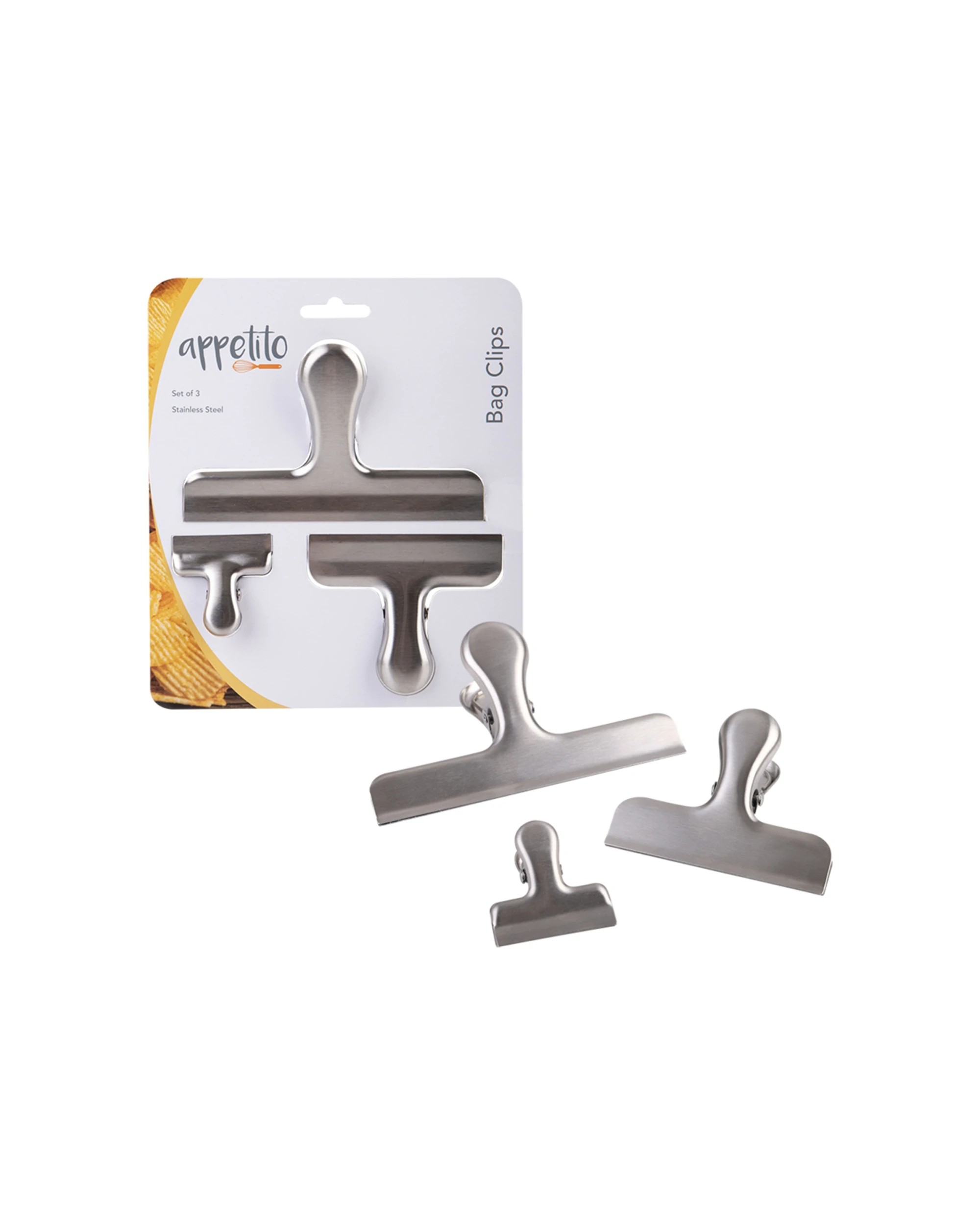1 Appetito 3pc Stainless Steel Bag Clips Assorted Sizes for Kitchen Storage - Multi, 1 of 3
