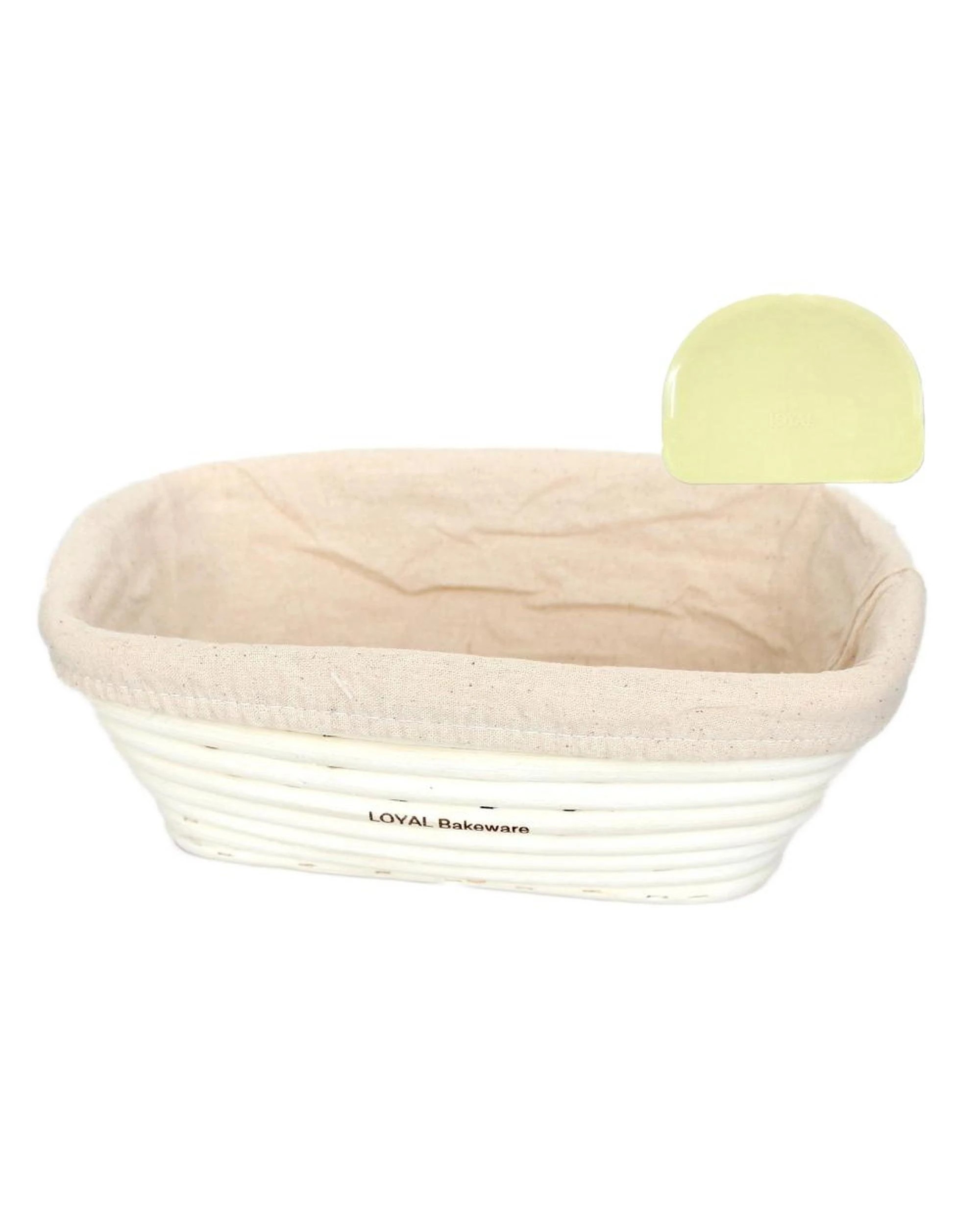 1 Loyal Banneton Rattan Proofing Basket Long & Liner 24x12cm & Half Moon Scraper, 1 of 4