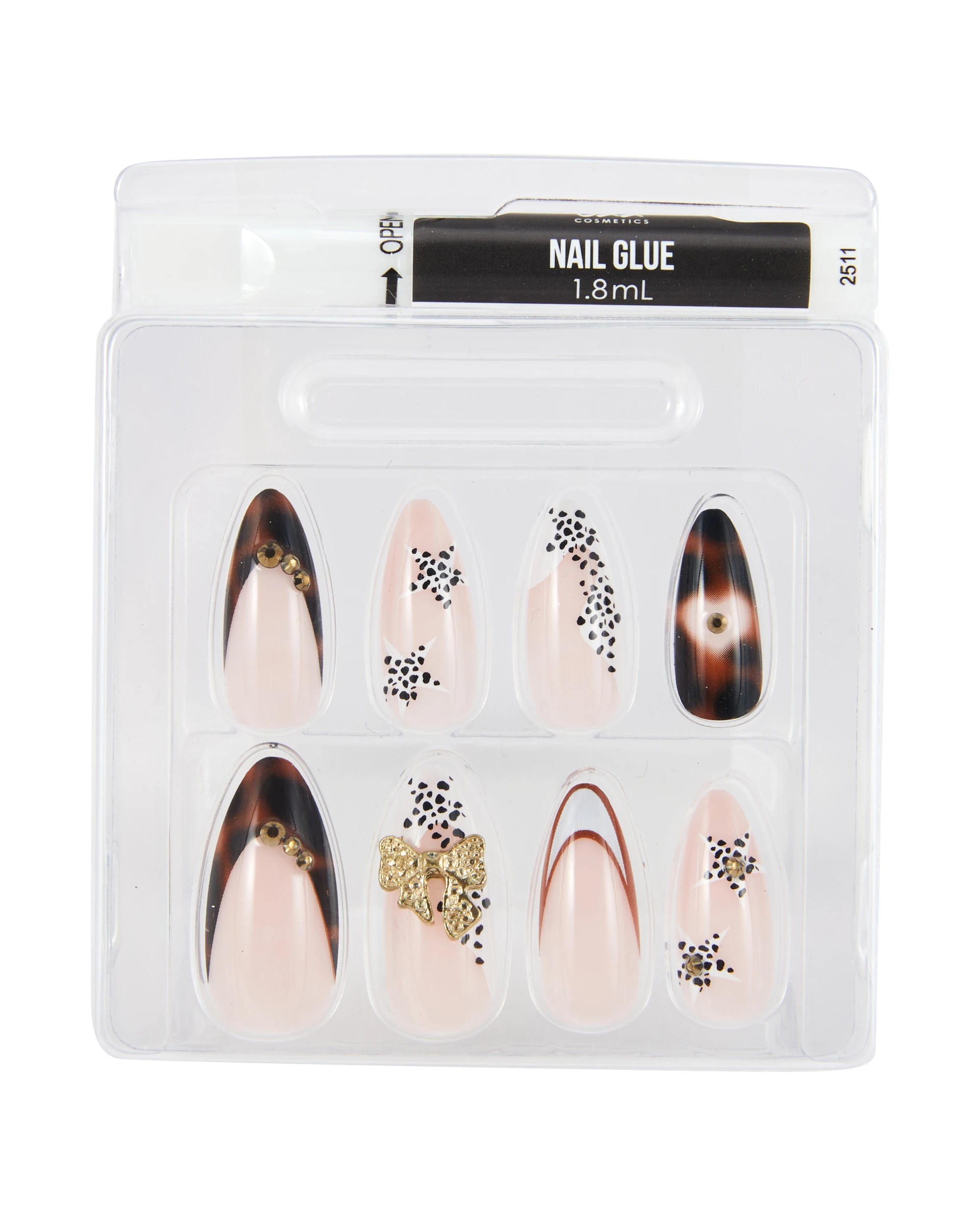 3 OXX Cosmetics 24 Pack Artificial Nails with Adhesive - Pointed Stiletto Shape, Leopard Gold Gems, 3 of 4