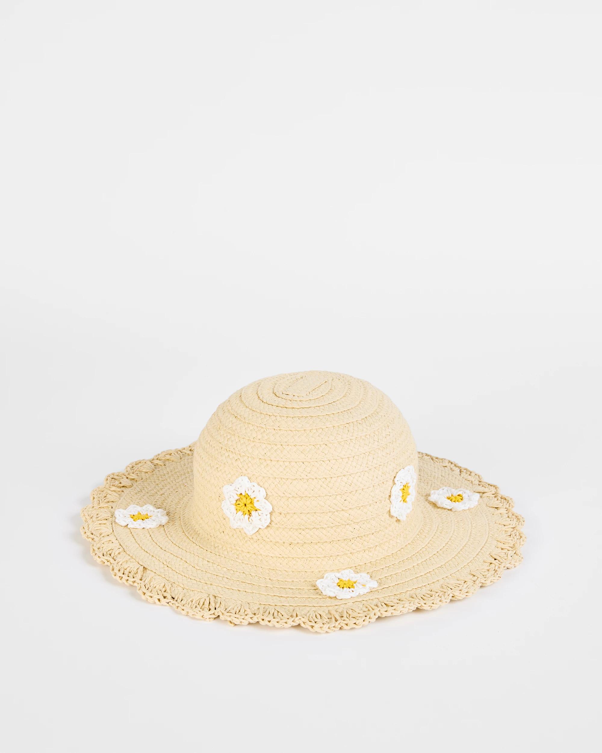 1 Target Kids Paper Straw Crochet Daisy Hat NATURAL, 1 of 2