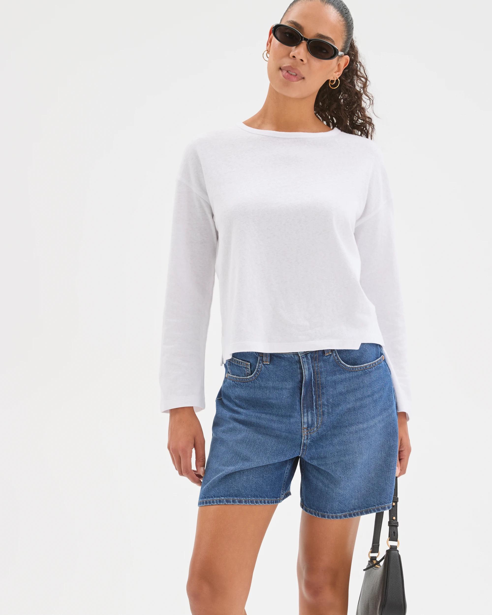 1 Target Denim High Rise A-Line Denim Shorts DARK INDIGO, 1 of 7