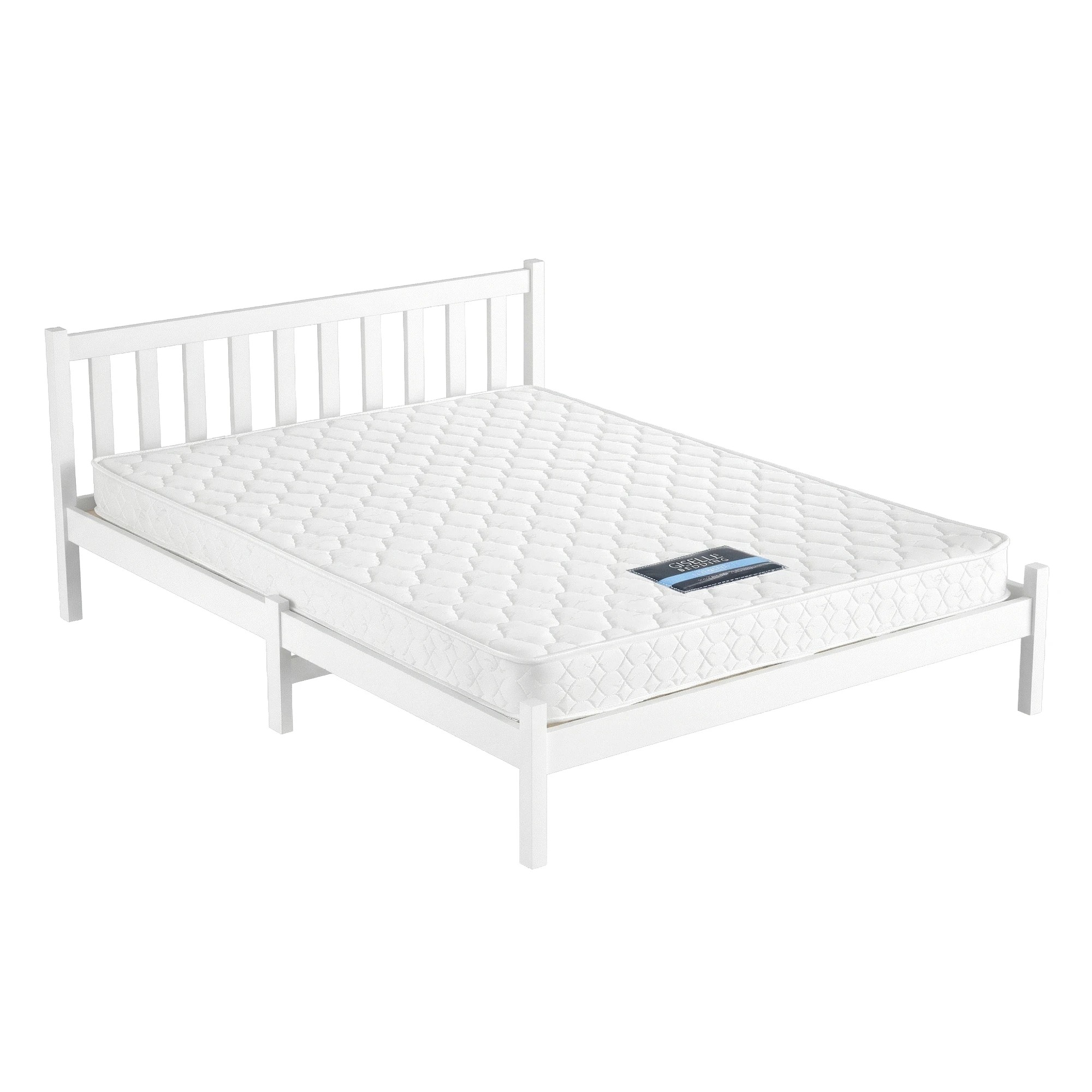 1 Giselle Double Mattress with Artiss Wooden Bed Frame Set Solid Pine Base - Double Bed - White, 1 of 9