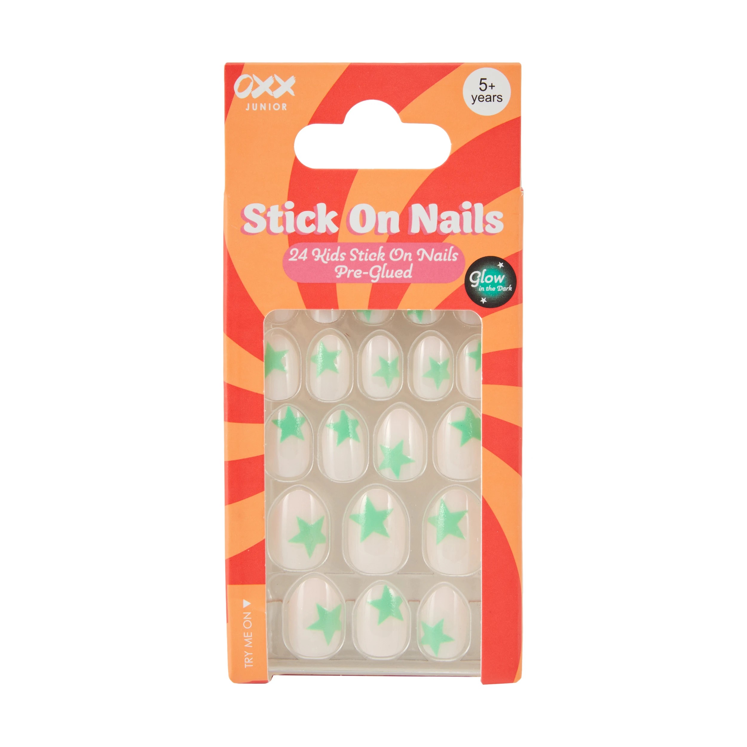 1 OXX Junior 24 Pack Kids Pre-Glued Stick-On Nails - Glow in the Dark, 1 of 4