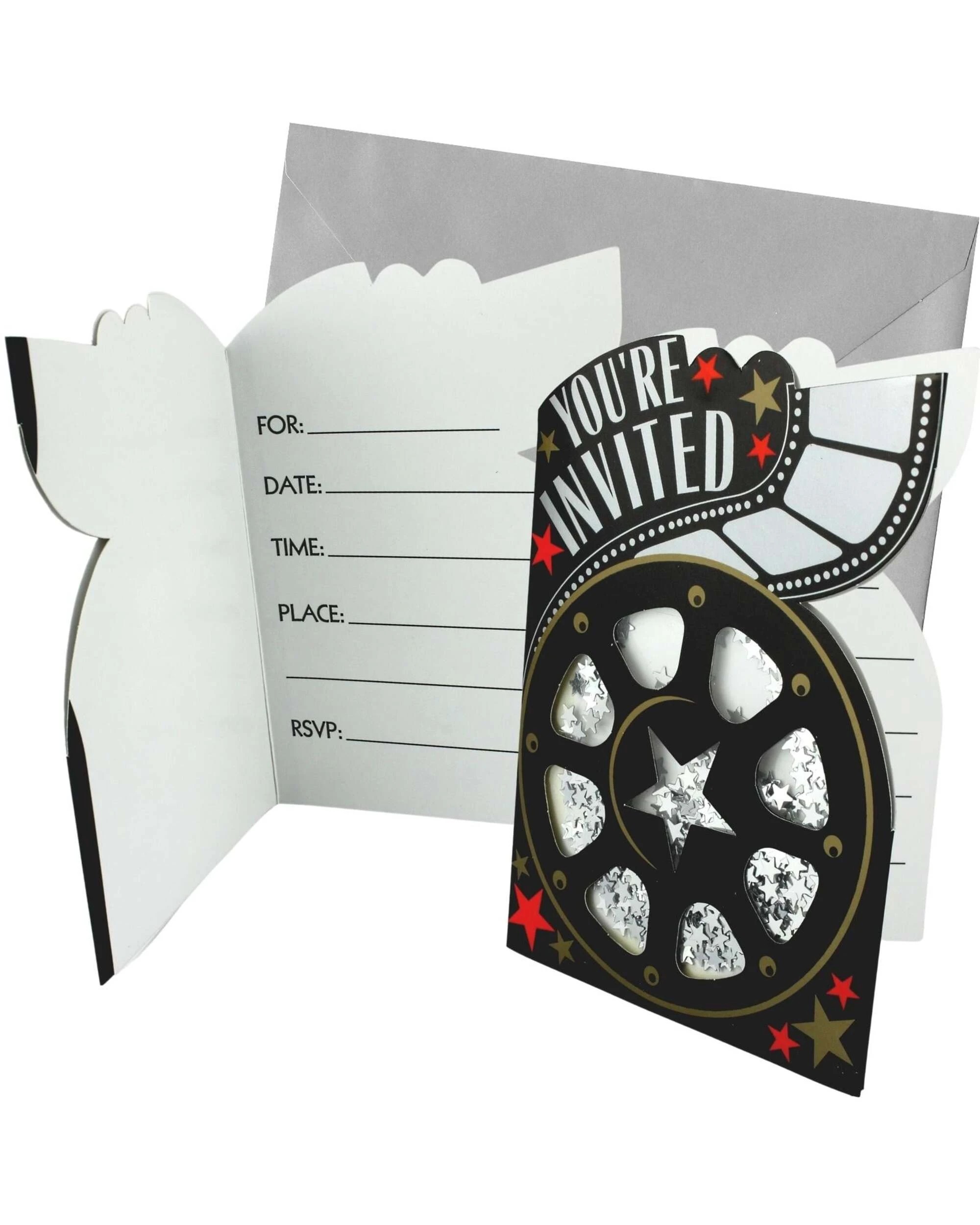 1 Amscan Inc. Hollywood Razzle Dazzle Party Invitations Pack of 8 - Black, 1 of 1