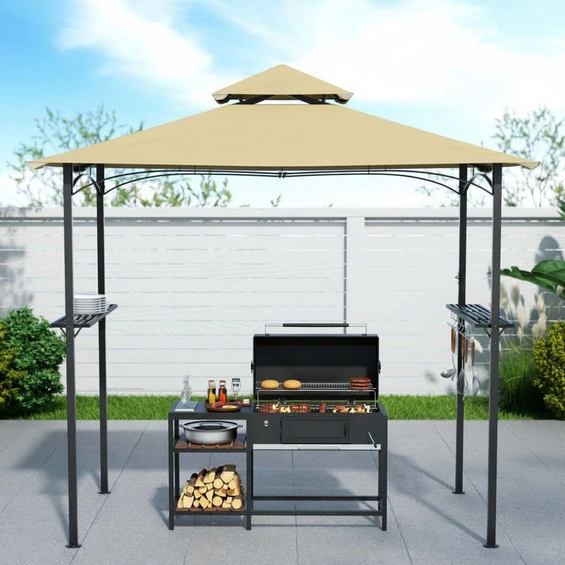 4 Instahut Gazebo Outdoor Patio Marquee BBQ Grill Shelter Garden Shade Hooks - Beige, 4 of 6
