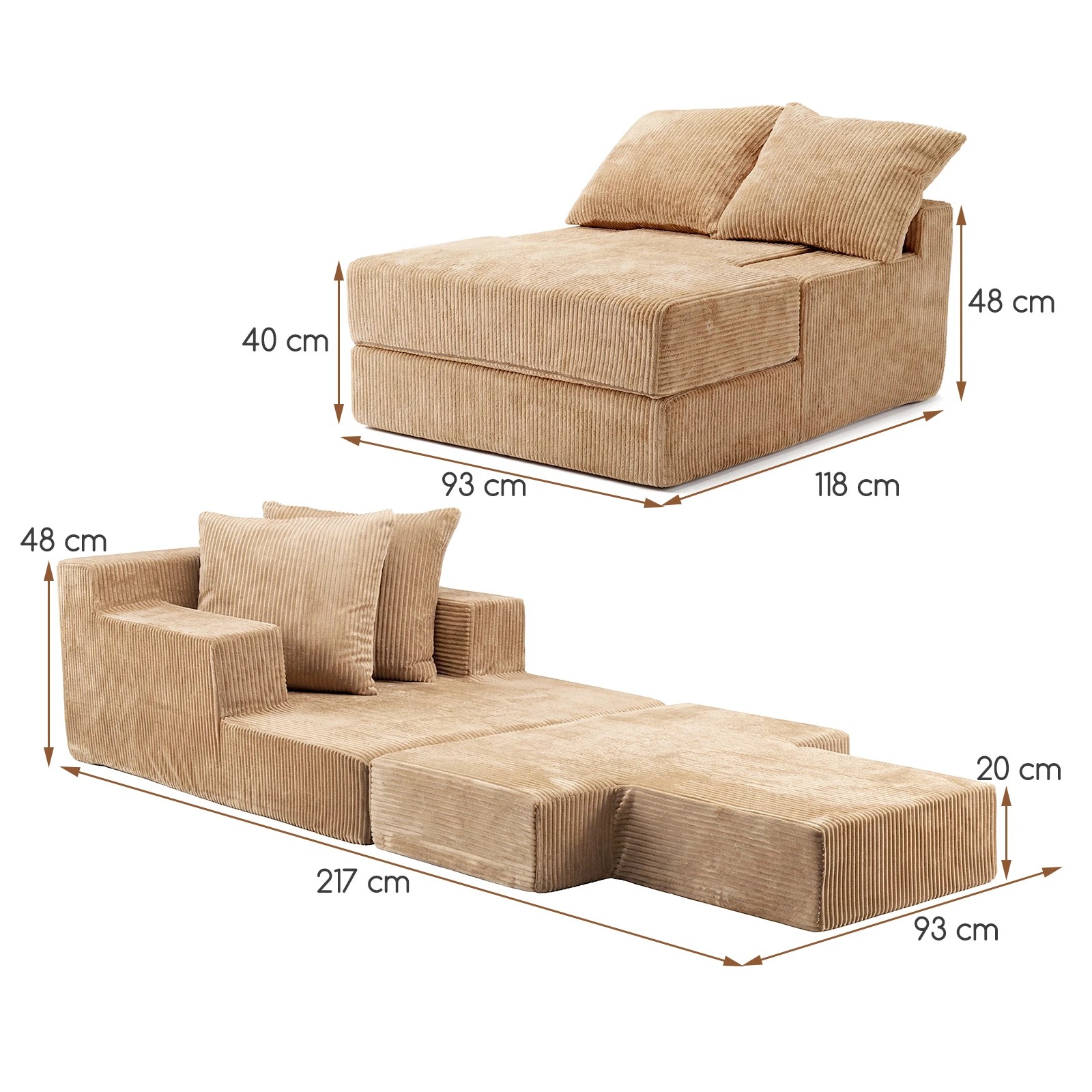 3 Costway Folding Sofa Bed Floor Couch 2Pillow Coral Fleece Convertible Sleeper Chair w/Back - Beige, 3 of 3