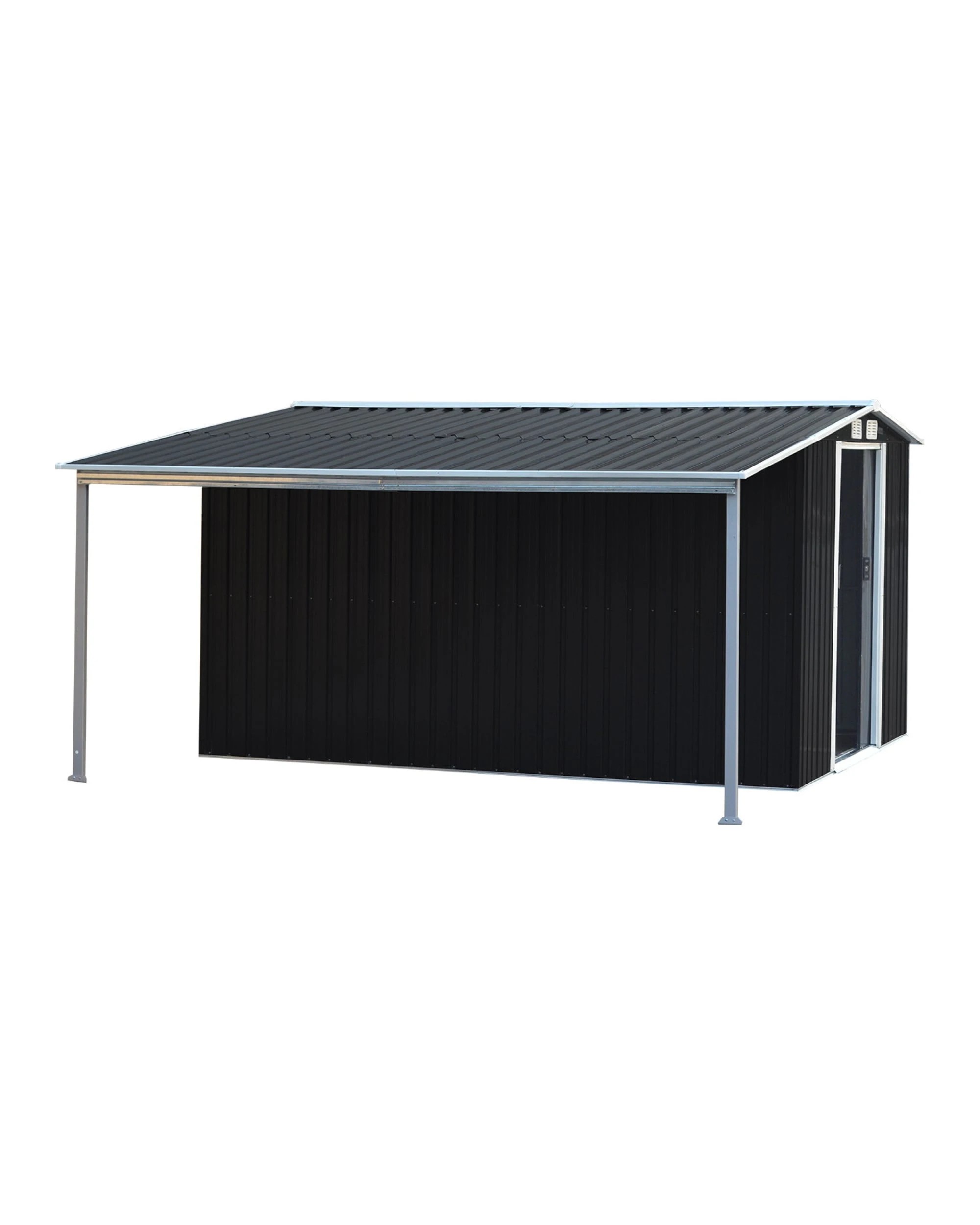 5 Wallaroo 10x8ft Steel Garden Shed with Open Storage Sloped Roof Tool Shelter - Black, 5 of 10