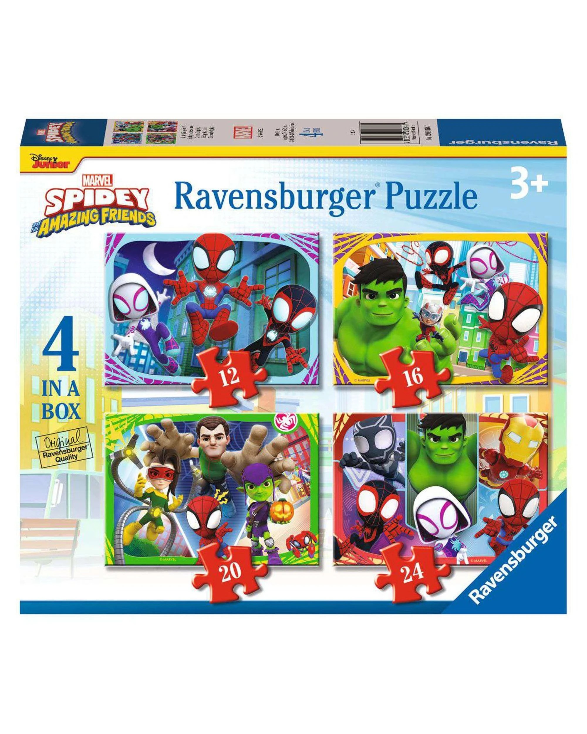 1 Ravensburger Spidey and His Amazing Friends 4 in A Box 12, 16, 20, 24 Piece Jigsaw Puzzle, 1 of 5
