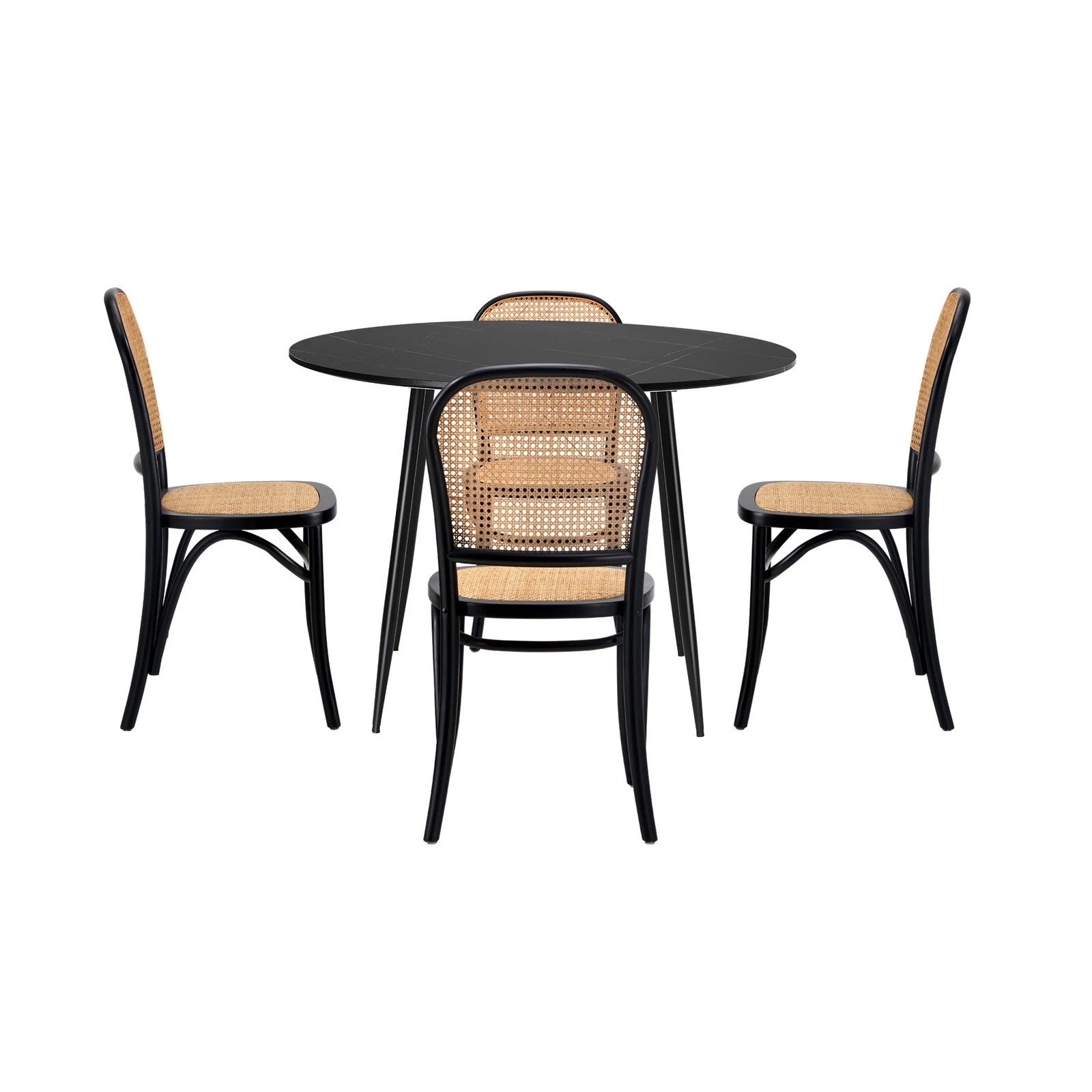 8 Oikiture 110cm Round Dining Table with 4PCS Dining Chairs Wooden - Black, 8 of 9