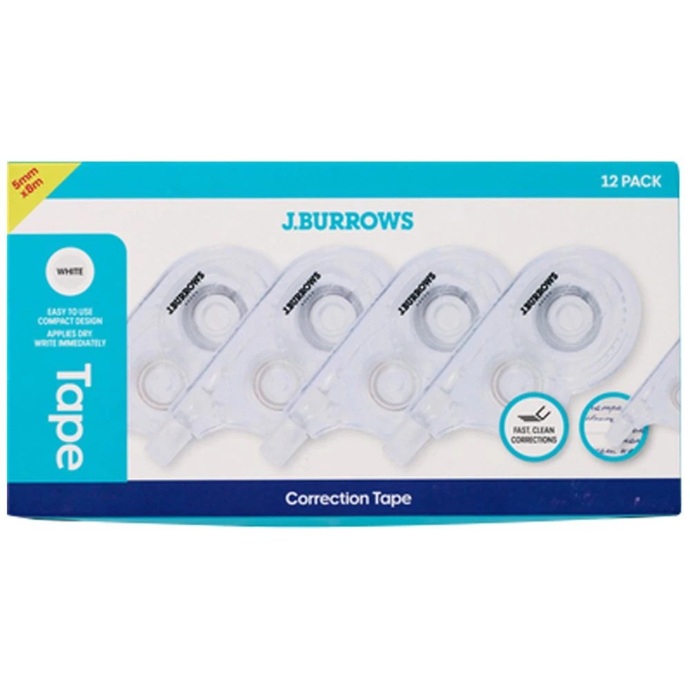 1 J.Burrows Correction Tape 5mmx8m 12 Pack, 1 of 4