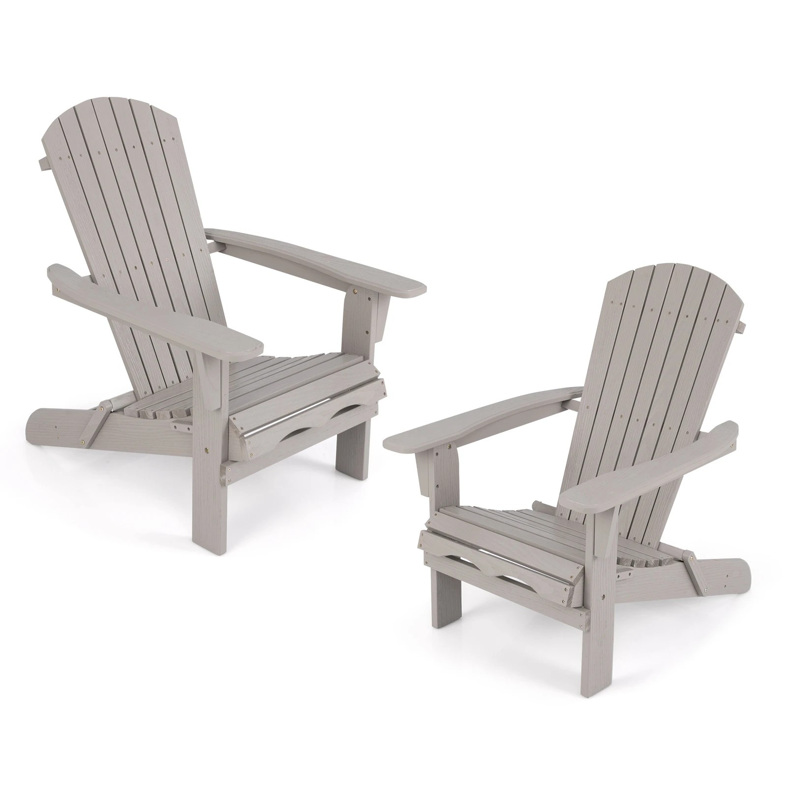 1 Costway Folding Adirondack Chair Set of 2 Wooden Lounge Chair - Grey, 1 of 6