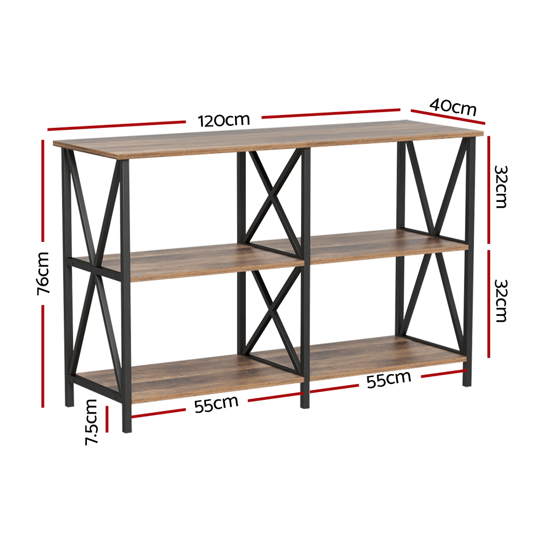 3 Artiss Console Table 120CM 3-tier Walnut Xiah - Black, 3 of 3