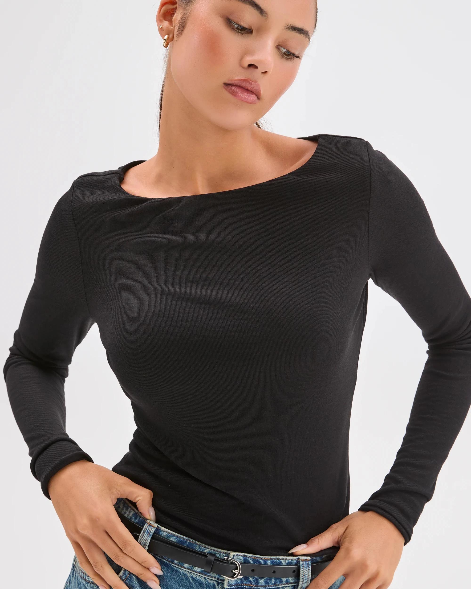5 Lily Loves Double Layer Boat Neck Long Sleeve Top BLACK, 5 of 7