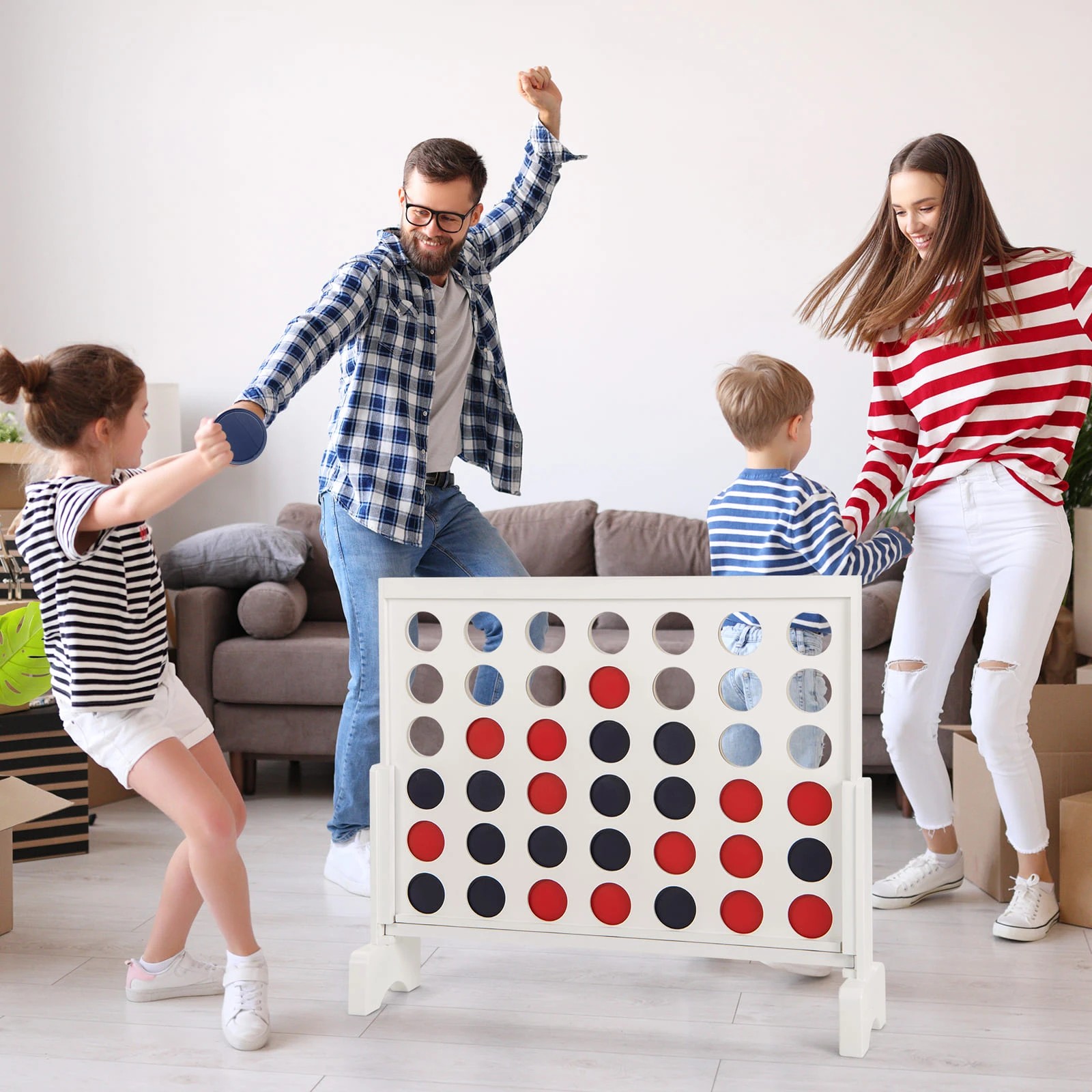 3 Costway Giant 4-in-a-row Game Set Jumbo 4-to-score Chess Game Family Connect Game - White, 3 of 3