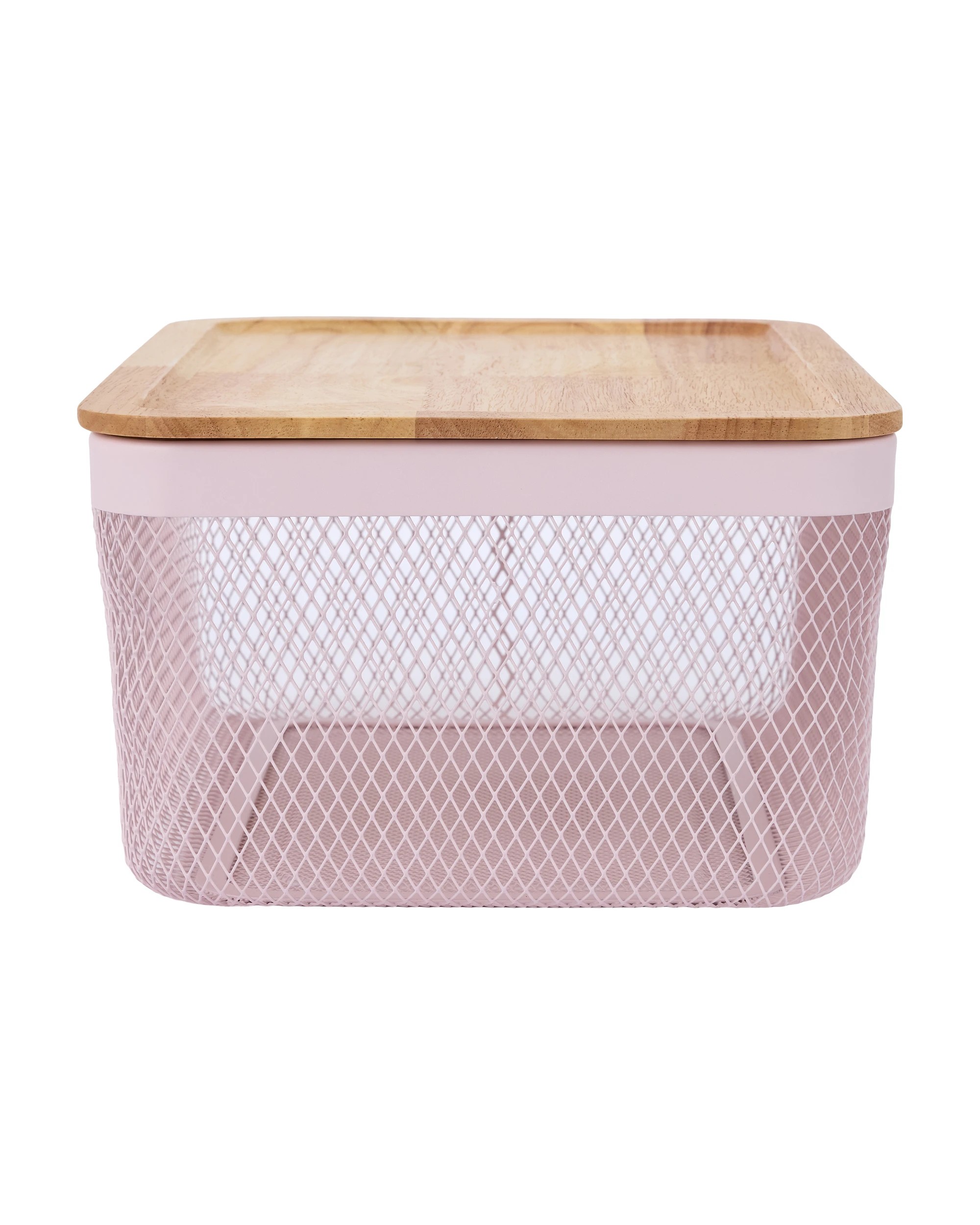 3 Large Basket with Wooden Lid - Pink, 3 of 6