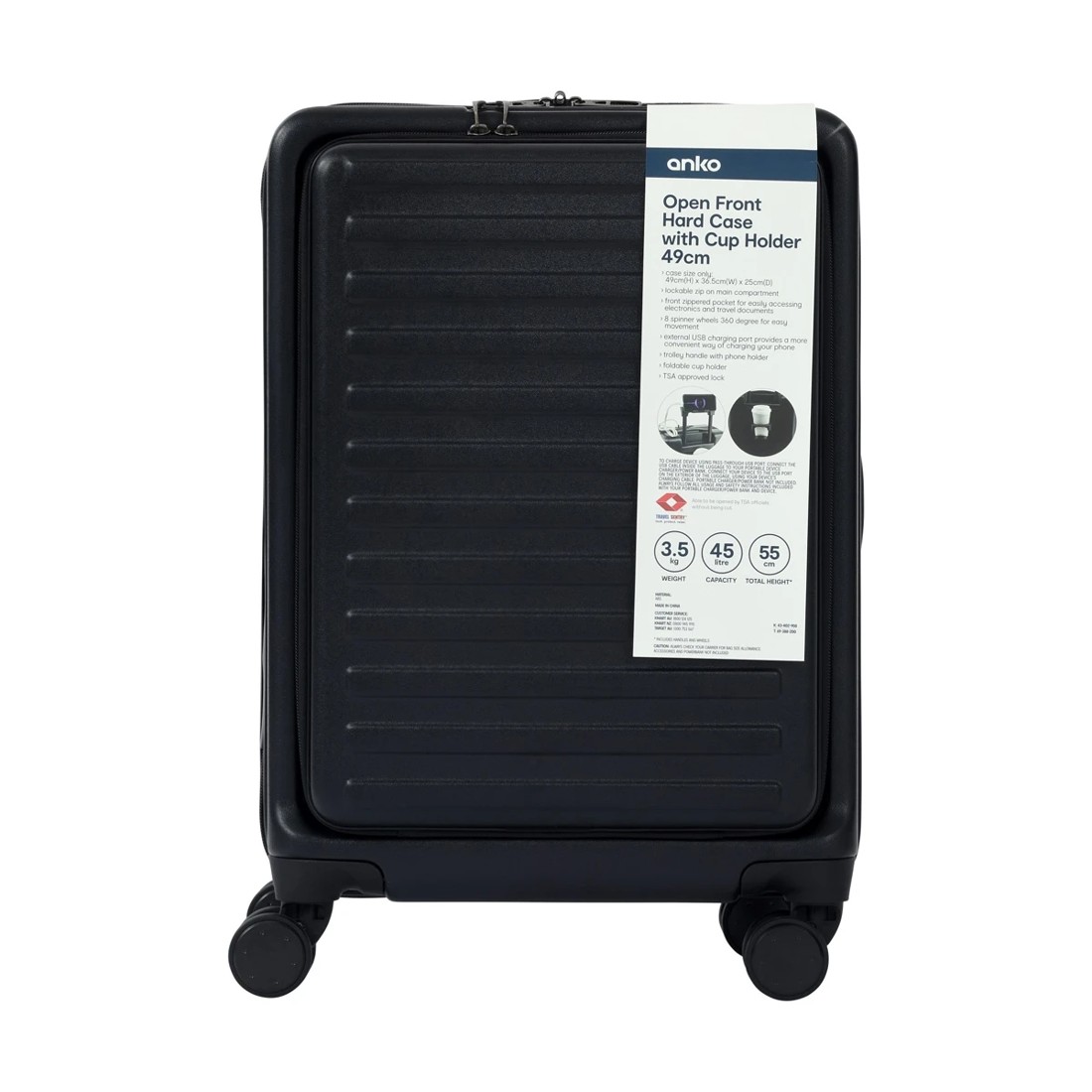 10 49cm Open Front Hard Case with Cup Holder - Black, 10 of 10