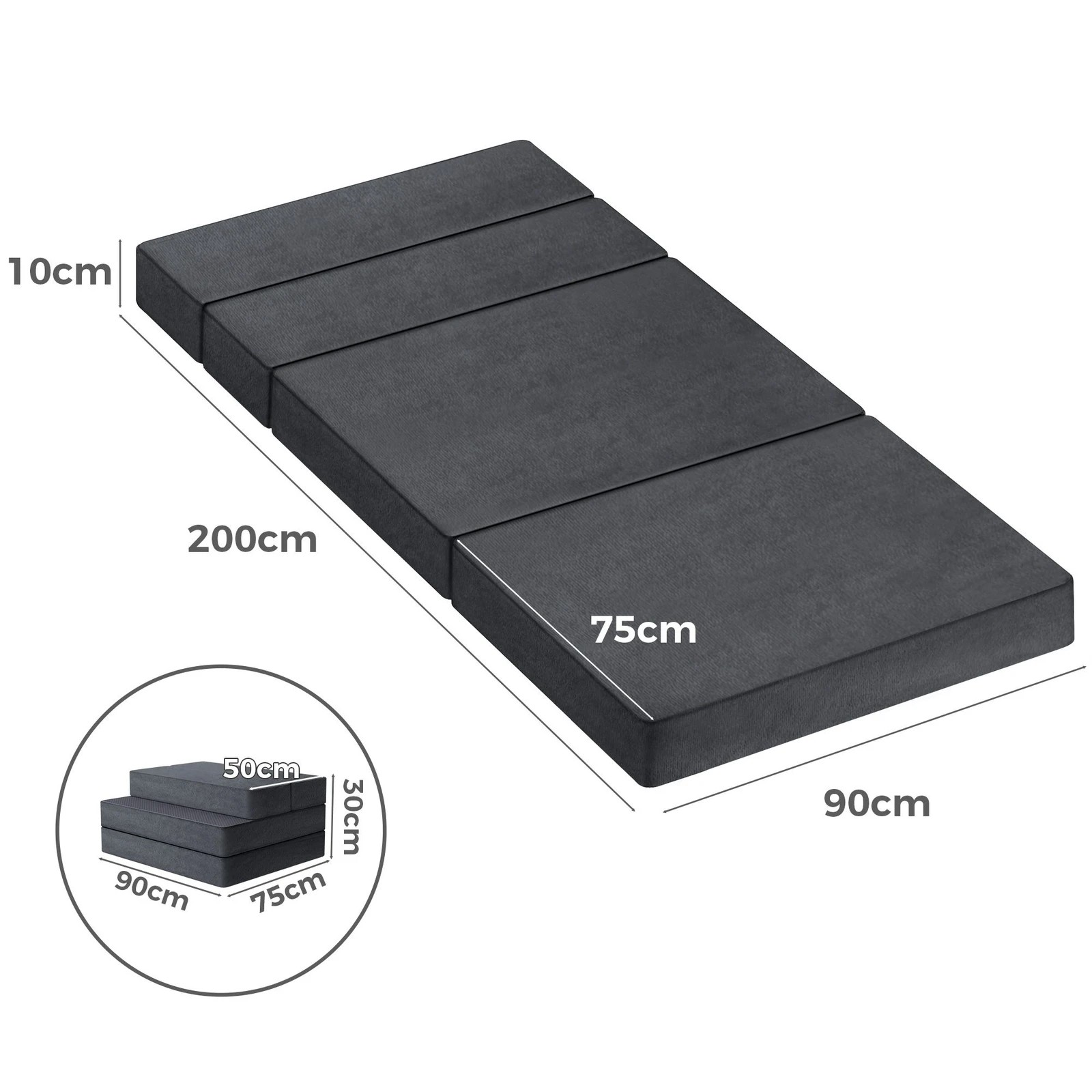 4 Starry Eucalypt Foldable Mattress Folding Foam Portable 90X200CM - Grey, 4 of 4