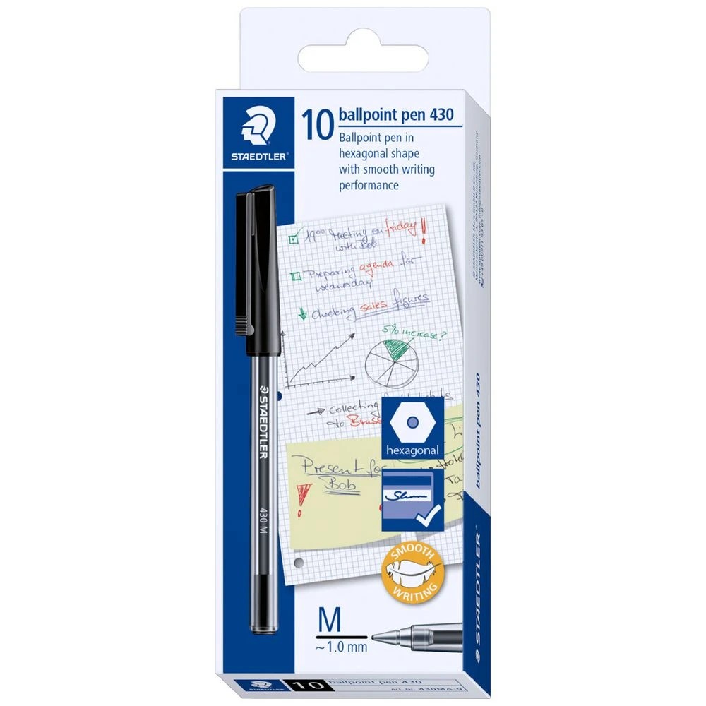 1 Staedtler 430 Medium Ballpoint Pens Black 10 Pack, 1 of 2