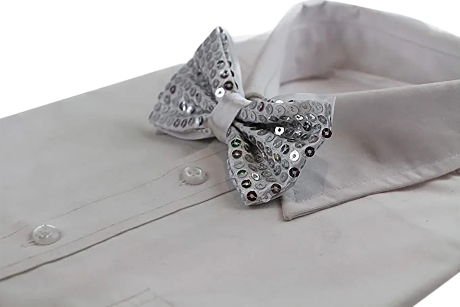 4 Zasel Mens White Sequin Patterned Bow Tie - White, 4 of 4