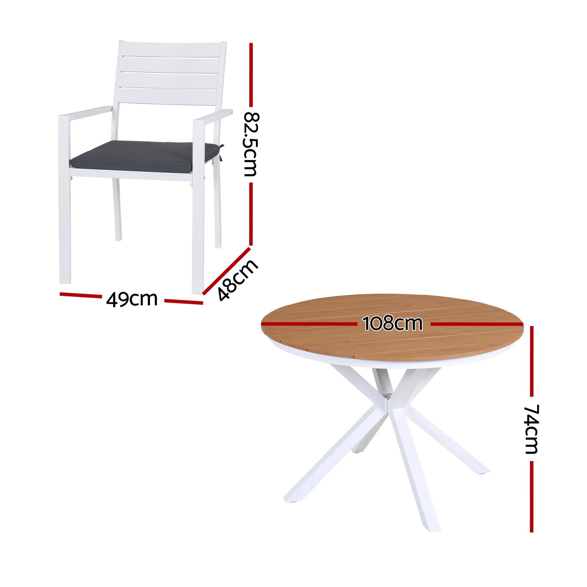 2 Gardeon Outdoor Dining Set 5 Piece Aluminum WPC Tabletop Patio - White, 2 of 2