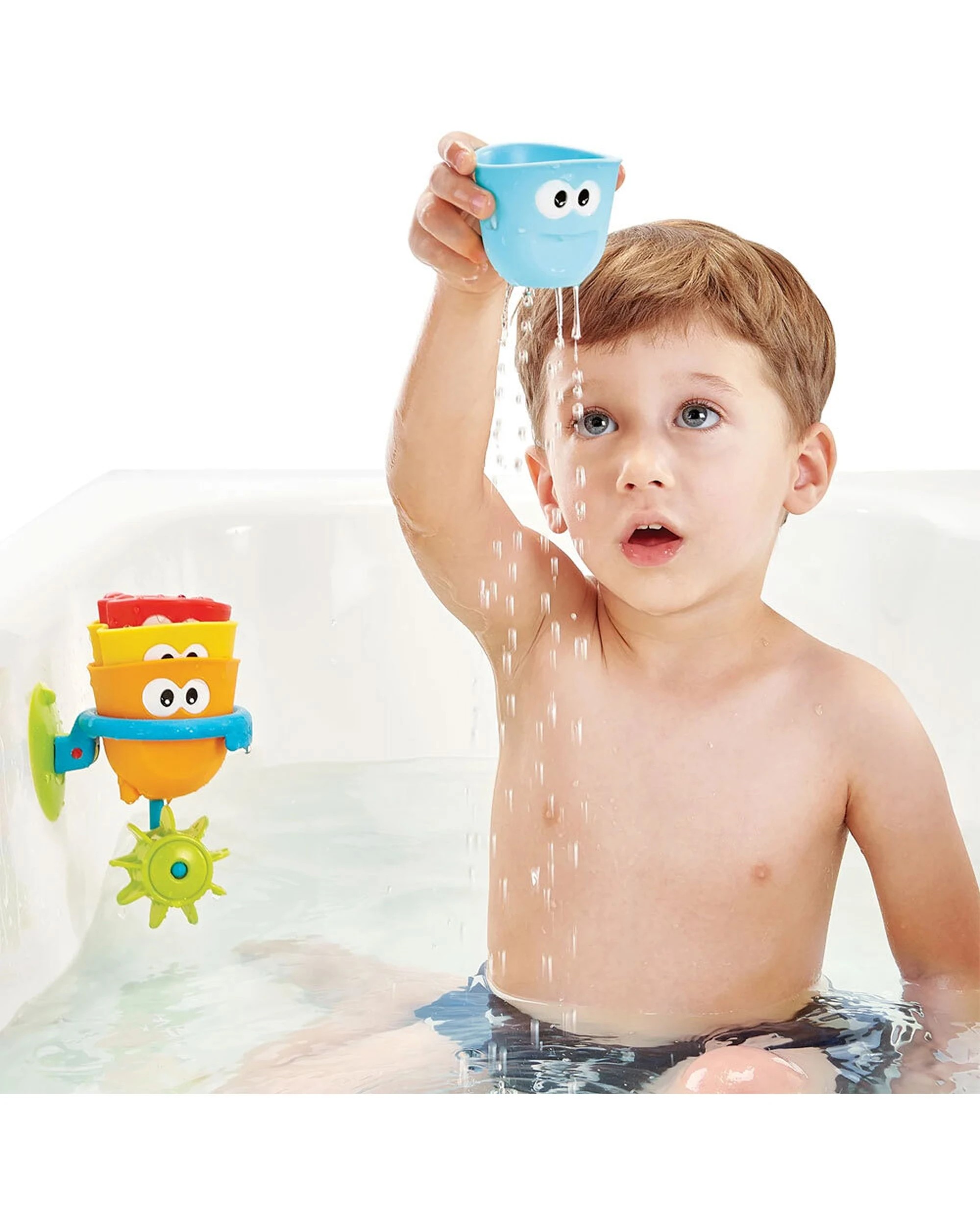 3 Yookidoo Fill N Spill Action Cups Baby Bath Toy 8m-36m Suction Cup Holder - Multi, 3 of 4