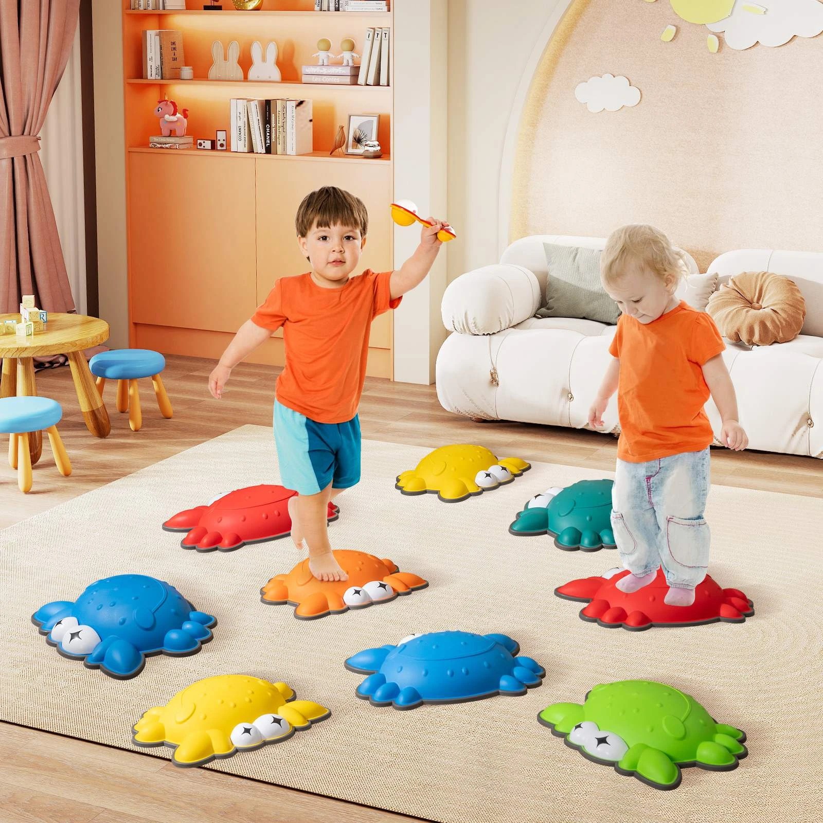 2 Costway 9PCS Stepping Stones Crab-Themed Stackable Balance Toy, 2 of 2