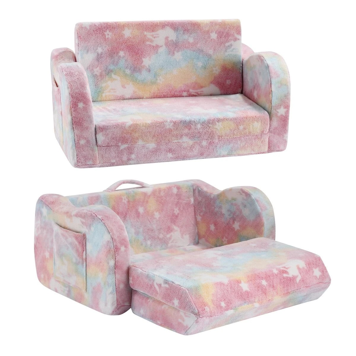 2 Kidbot Kids Flip Out Sofa Convertible Couch Lounge Chair Fold Comfy Toddler Bed 2 Seater Childrens Armchair Storage Glow, 2 of 2