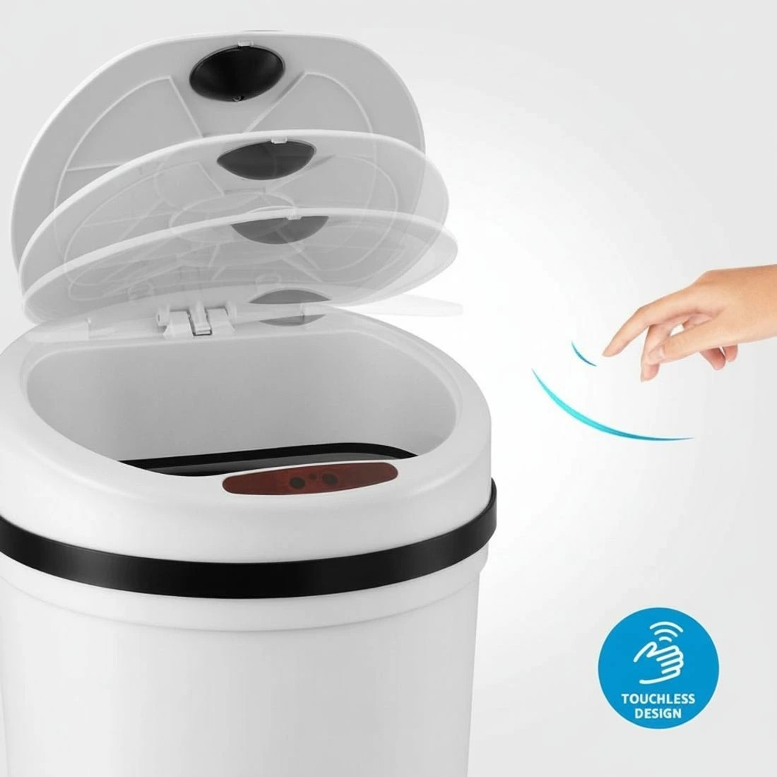 4 Devanti Sensor Bin Motion Rubbish Bins Kitchen Automatic Trash Can 9L - White, 4 of 6