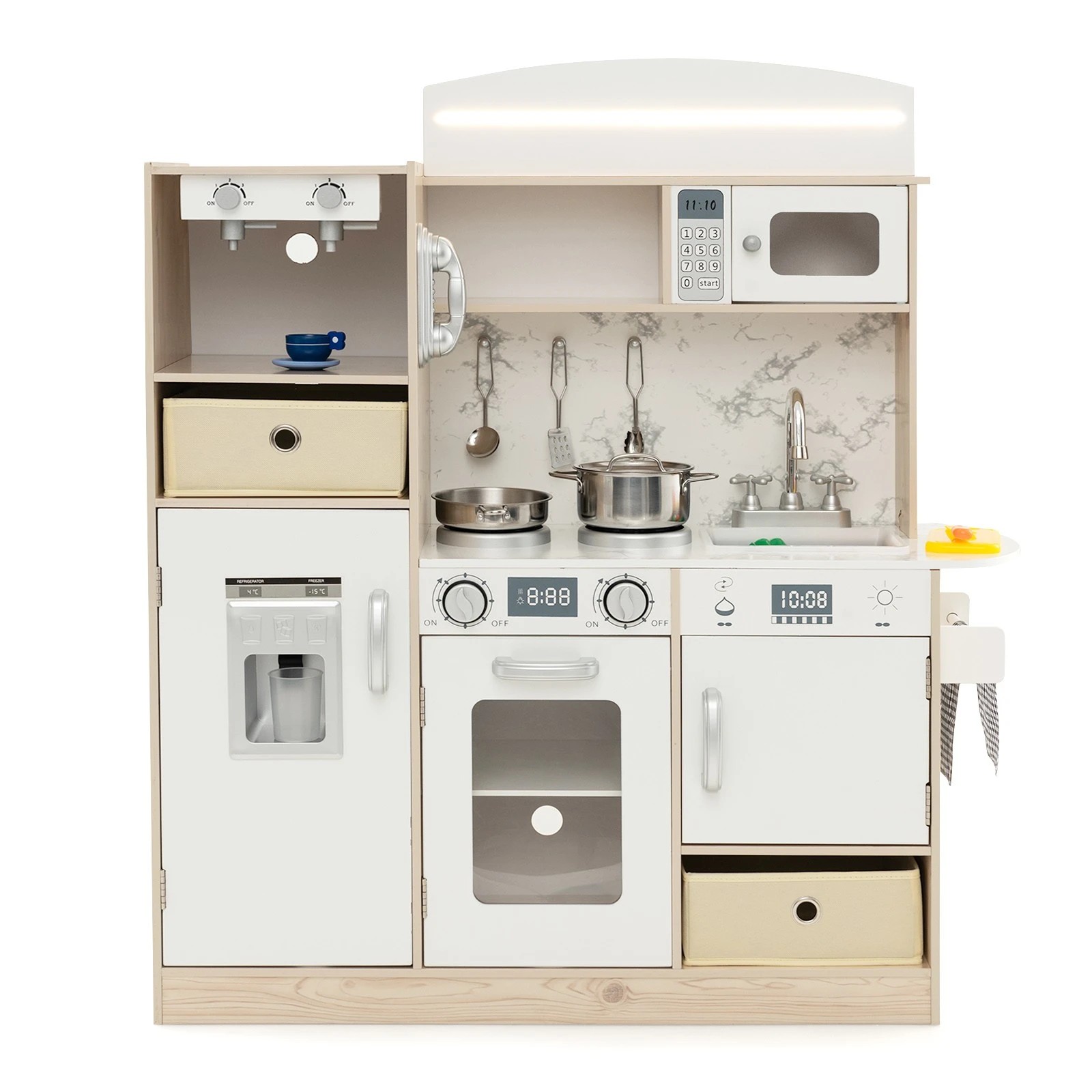 1 Costway Kitchen Play Set Wood Pretend Cooking Toy Storage Cabinet White - White, 1 of 1