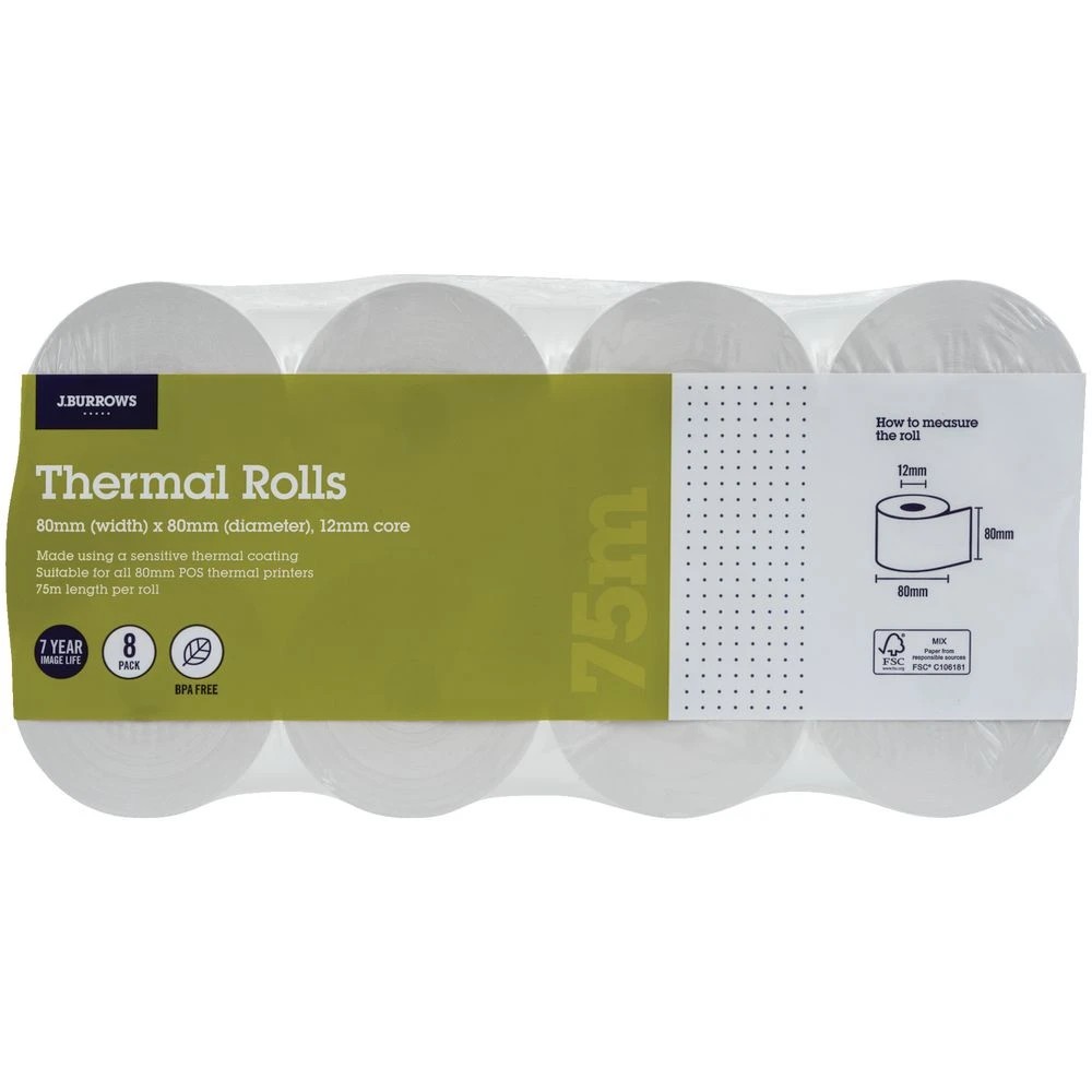2 J.Burrows Thermal Rolls 80 x 80mm 8 Pack BPA Free, 2 of 2