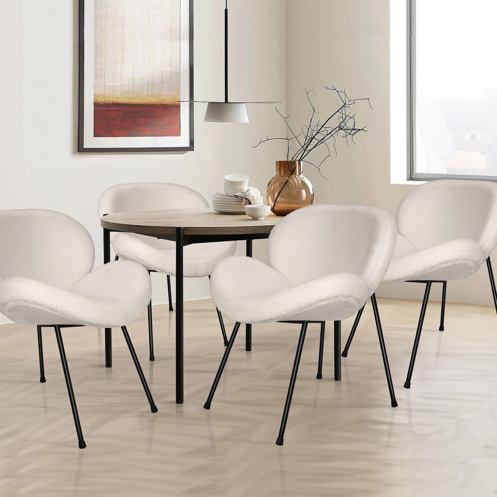 3 Alfordson Dining Chair Armchair Accent Kitchen Padded Living Room Sherpa - White, 3 of 10