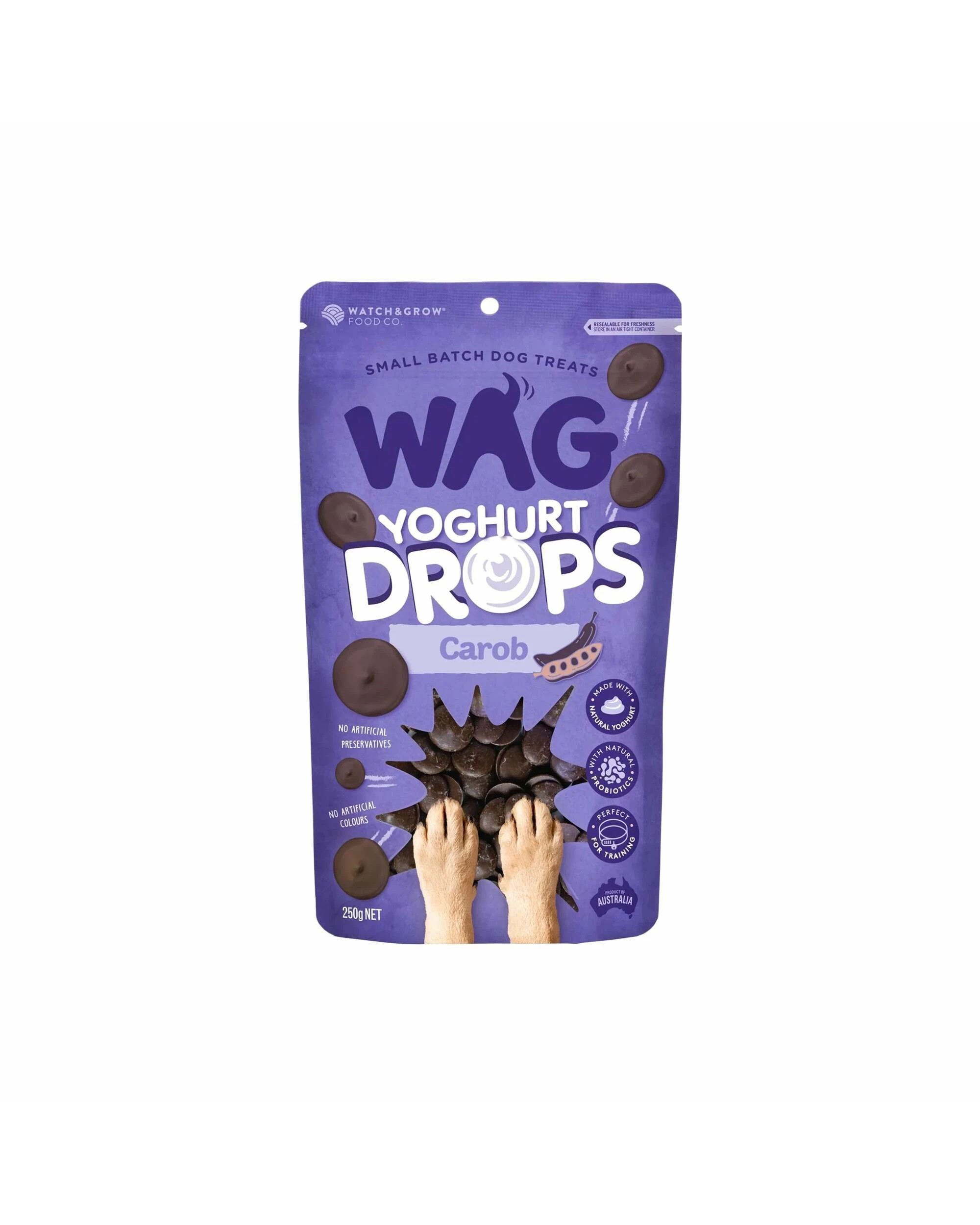 1 WAG Yoghurt Drops 250g Carob Pouch, 1 of 2