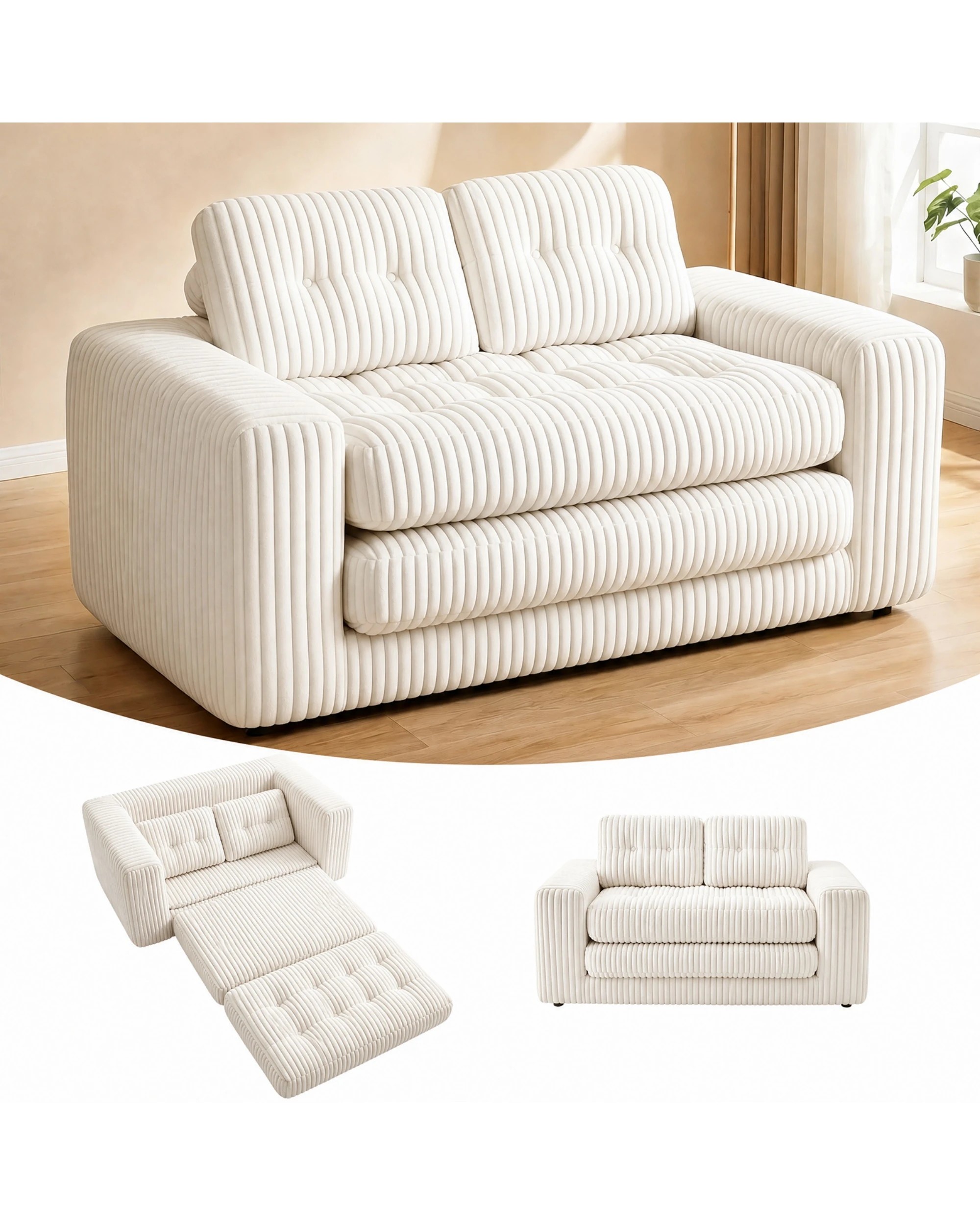 1 Advwin Folding Sofa Bed 2 in 1 Convertible Floor Loveseat Sofa - Beige, 1 of 8