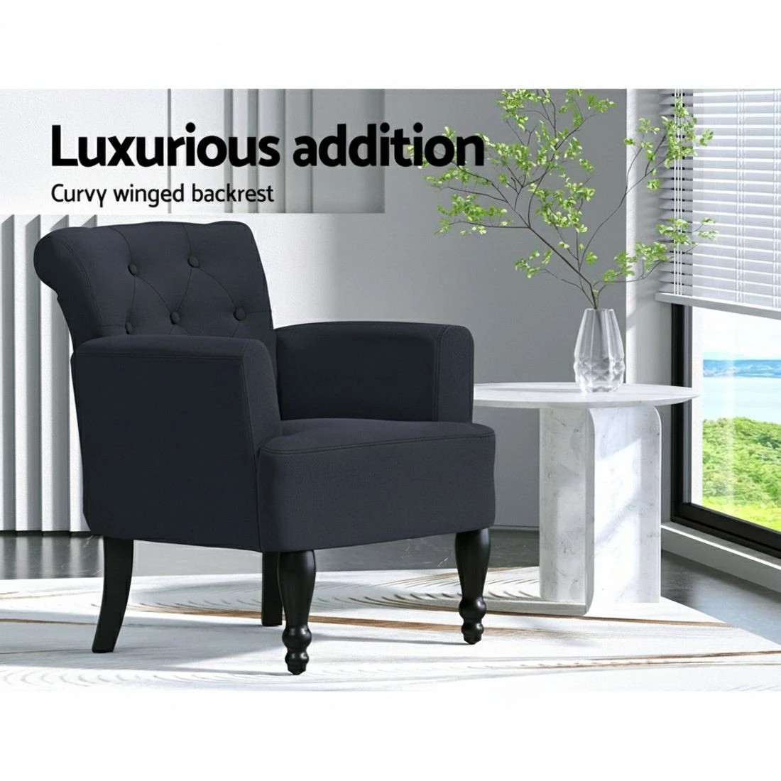 3 Artiss Armchair Wingback Charcoal Lothair - Black, 3 of 7