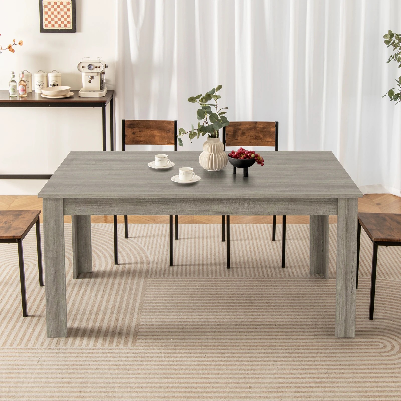 2 Costway 160CM Dining Table Rectangular Kitchen Table 6-8 Seat Computer Workstation, 2 of 4