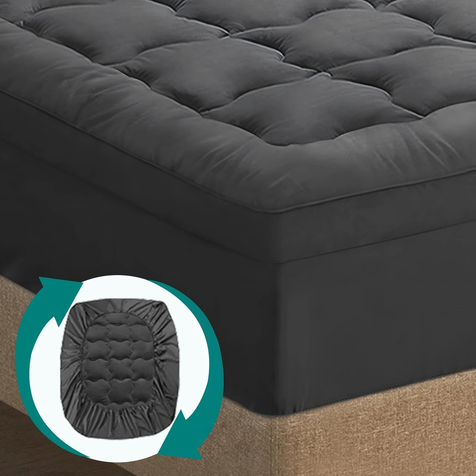 3 Starry Eucalypt Mattress Topper Bamboo Charcoal Pillowtop Cover Pad 7cm - Double Bed - Grey, 3 of 6